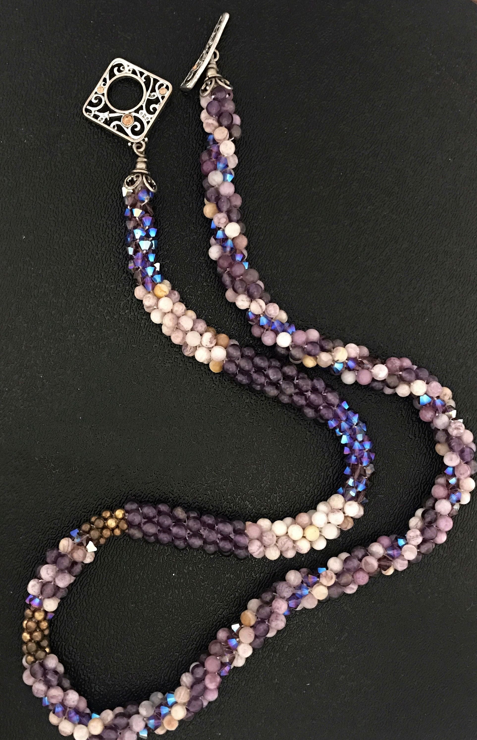 Jasper, Swarovski crystal and Amethyst necklace, February Birthstone