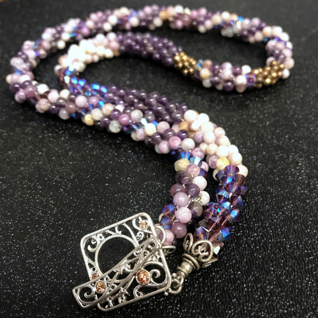 Jasper, Swarovski crystal and Amethyst necklace, February Birthstone
