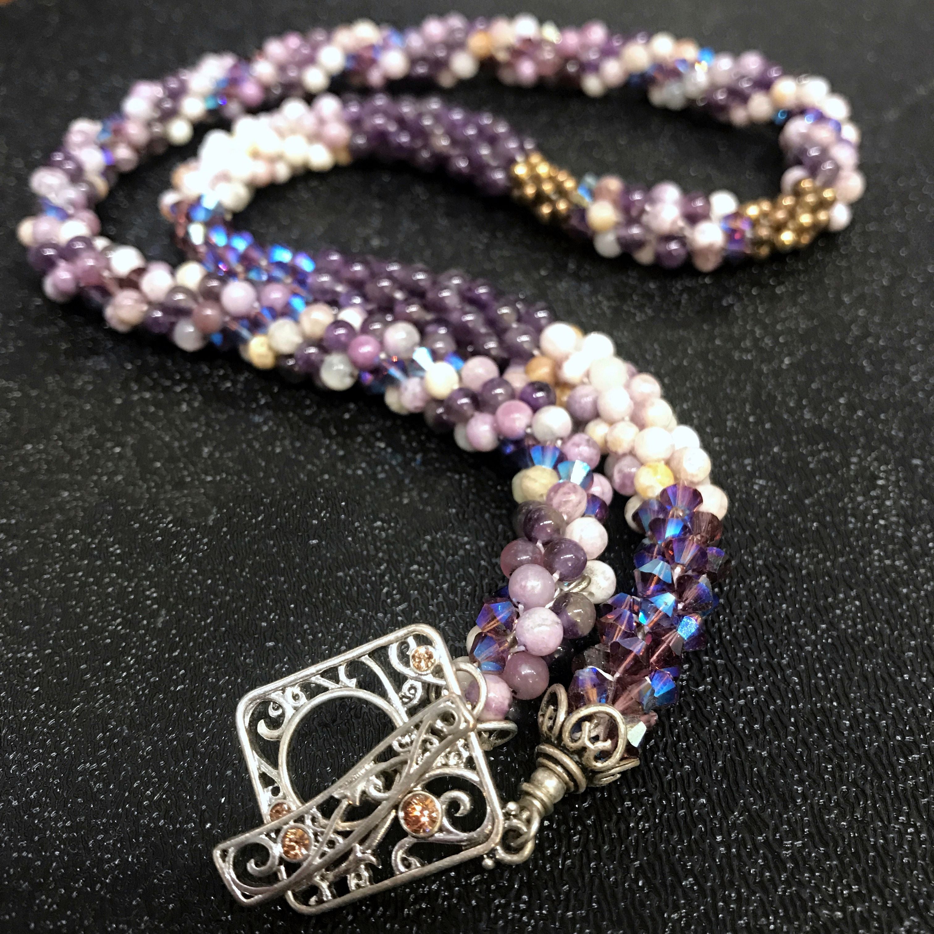 Jasper, Swarovski crystal and Amethyst necklace, February Birthstone