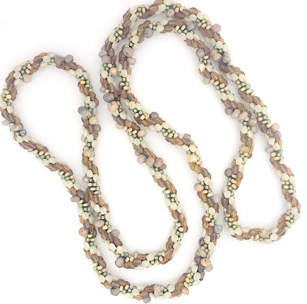 Continuous Loop Handmade Crocheted Necklace, Brown, Green
