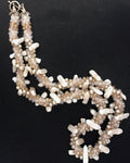 White stick pearl & crystal crocheted necklace, jewelry