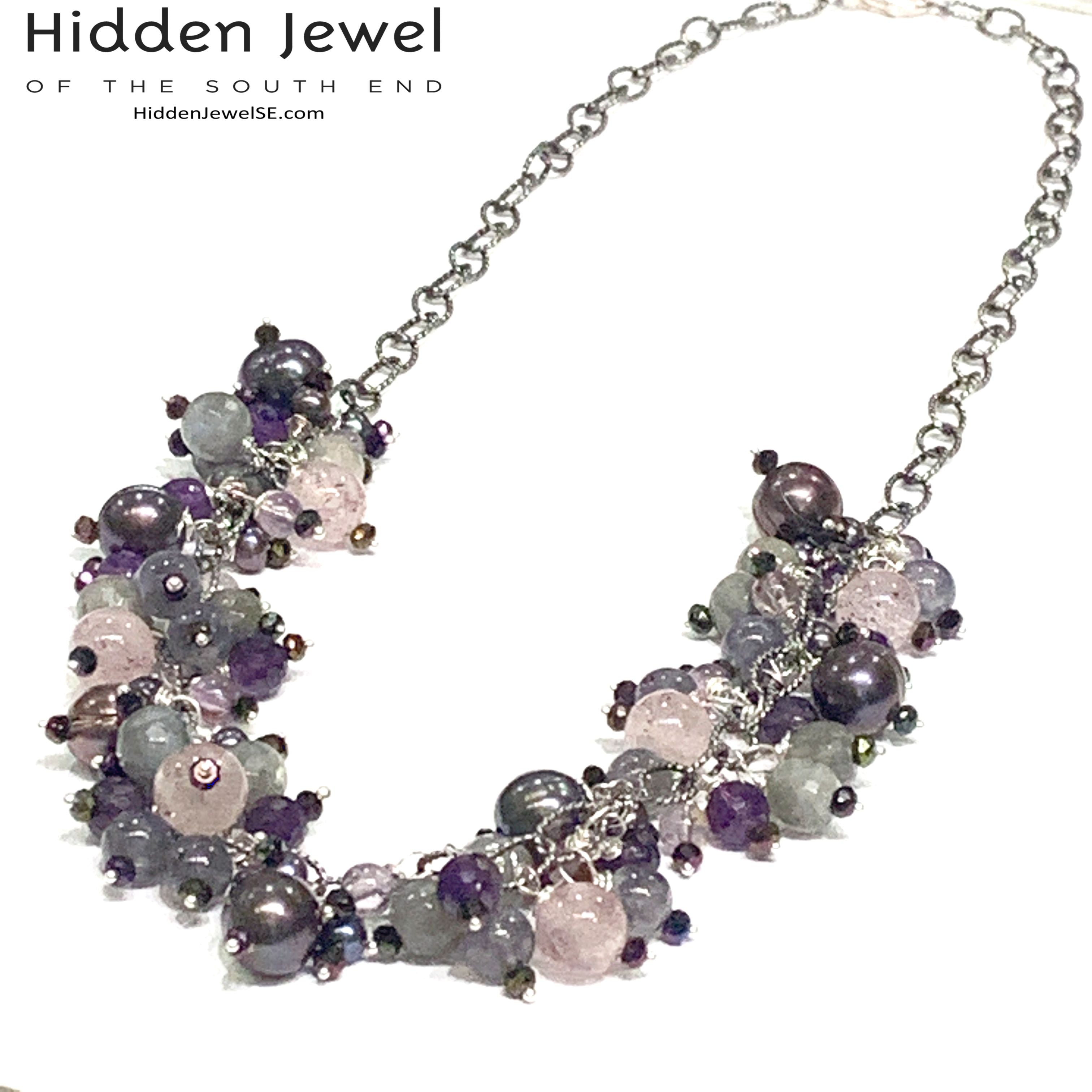 Semi Precious Gemstone Chain Necklace, Sterling Silver Oxidized chain necklace