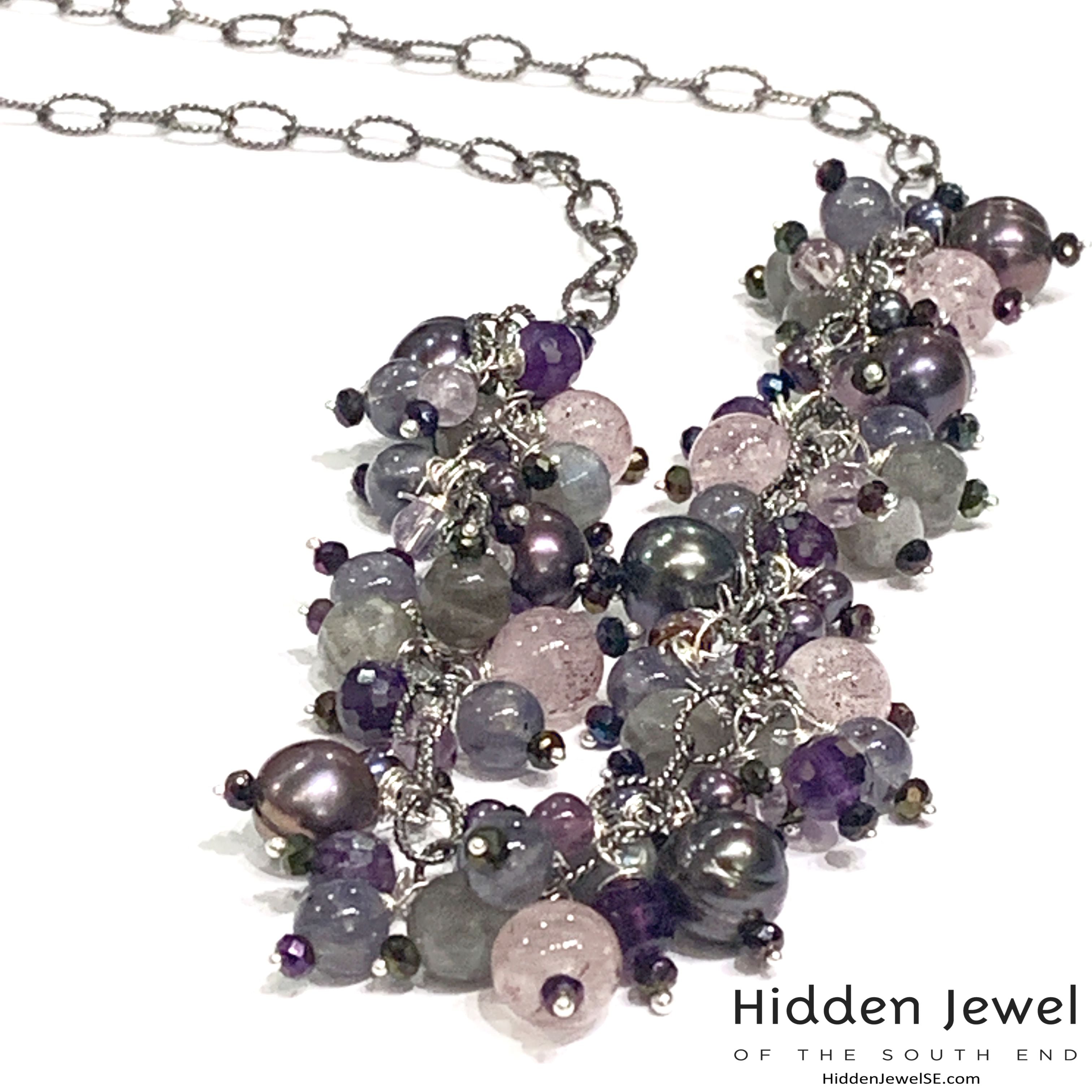 Semi Precious Gemstone Chain Necklace, Sterling Silver Oxidized chain necklace