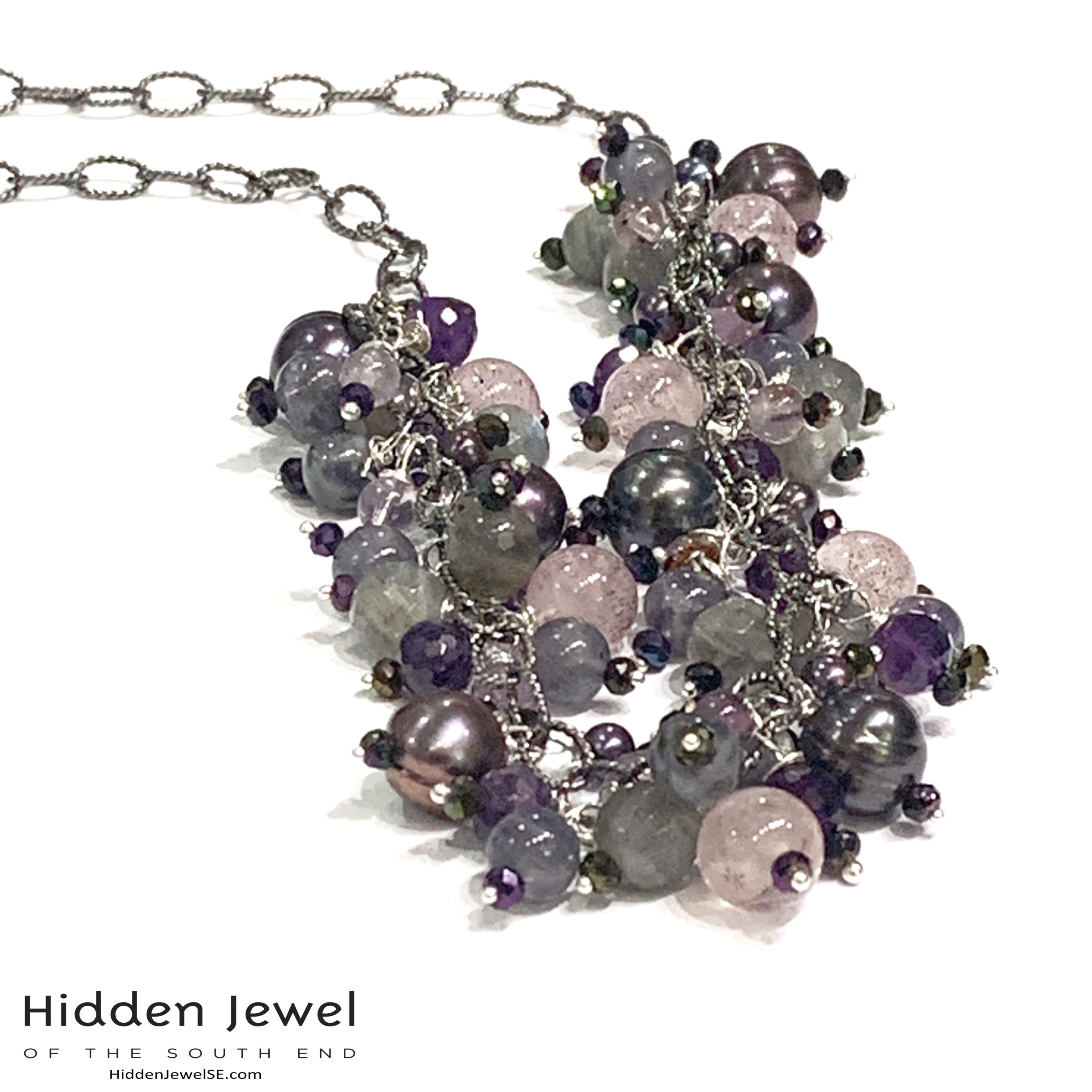 Semi Precious Gemstone Chain Necklace, Sterling Silver Oxidized chain necklace