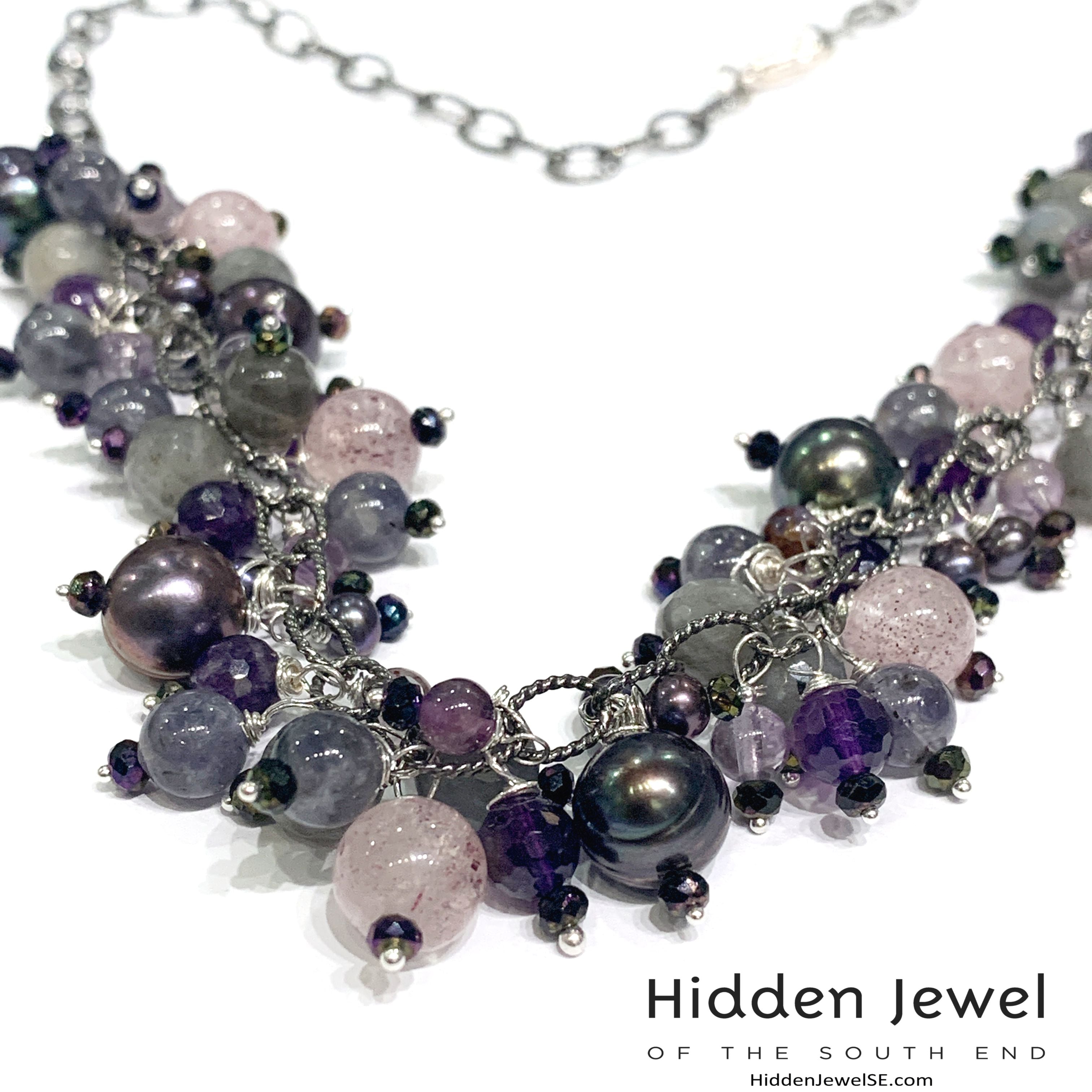 Semi Precious Gemstone Chain Necklace, Sterling Silver Oxidized chain necklace
