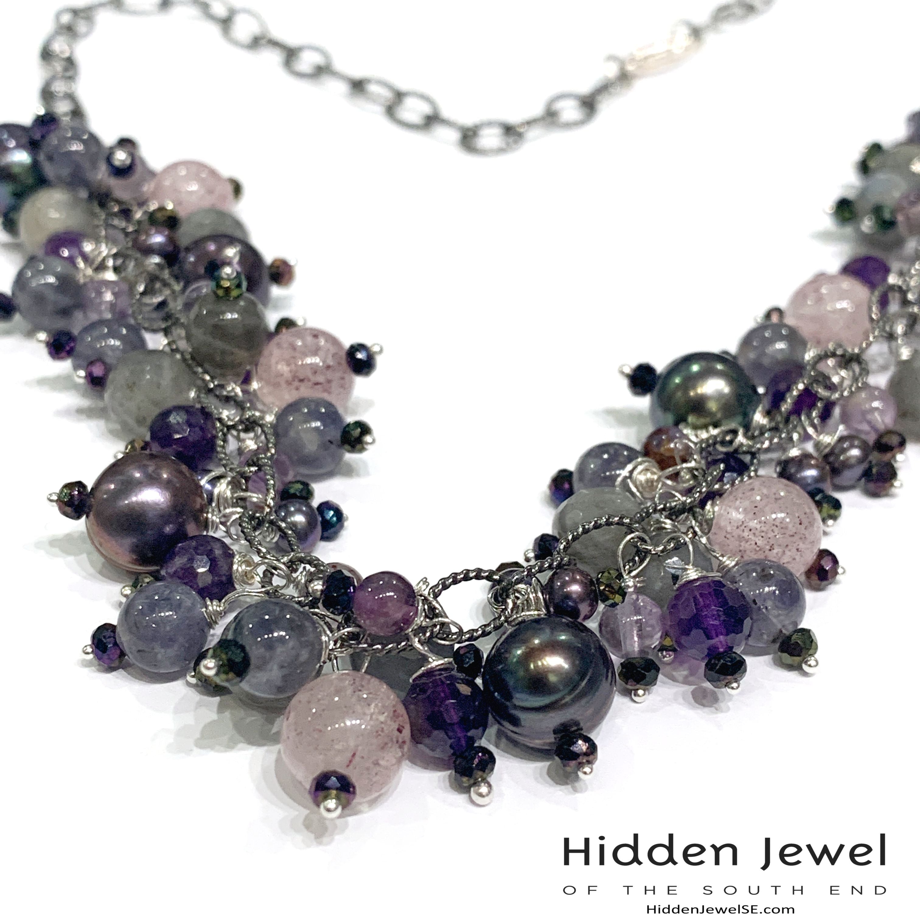 Semi Precious Gemstone Chain Necklace, Sterling Silver Oxidized chain necklace