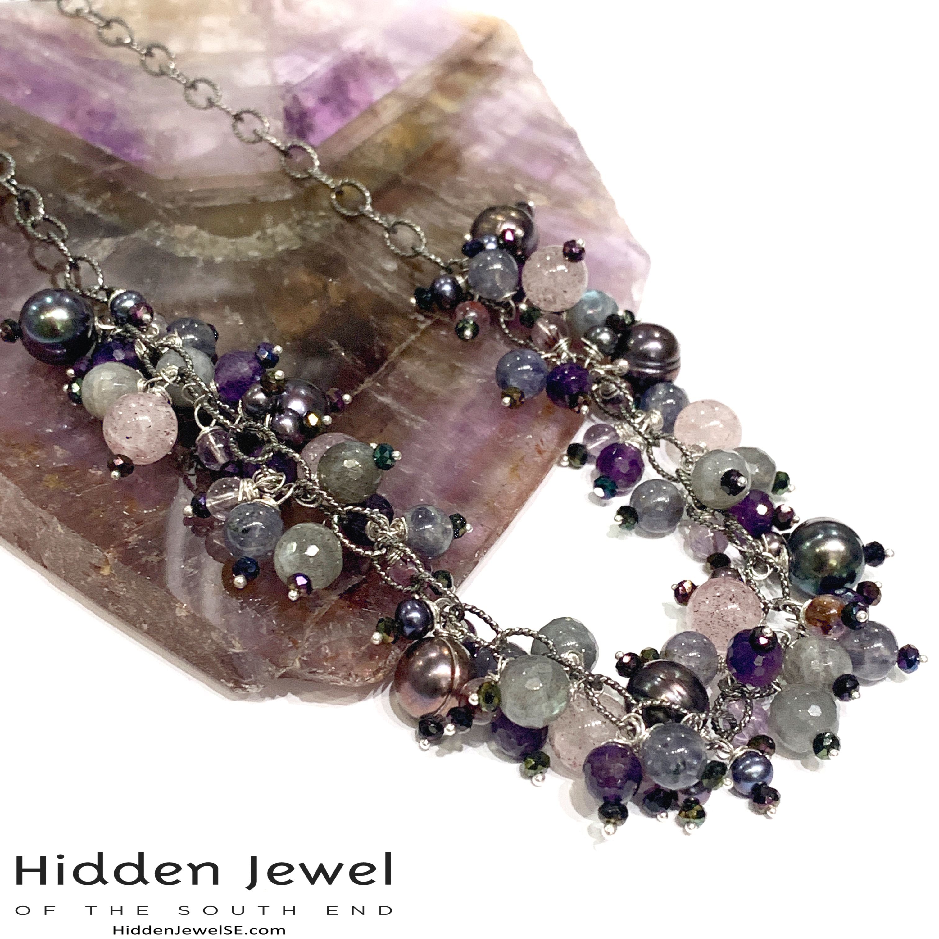Semi Precious Gemstone Chain Necklace, Sterling Silver Oxidized chain necklace