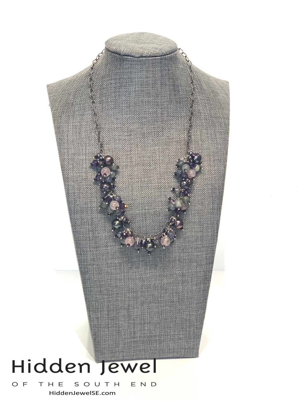Semi Precious Gemstone Chain Necklace, Sterling Silver Oxidized chain necklace