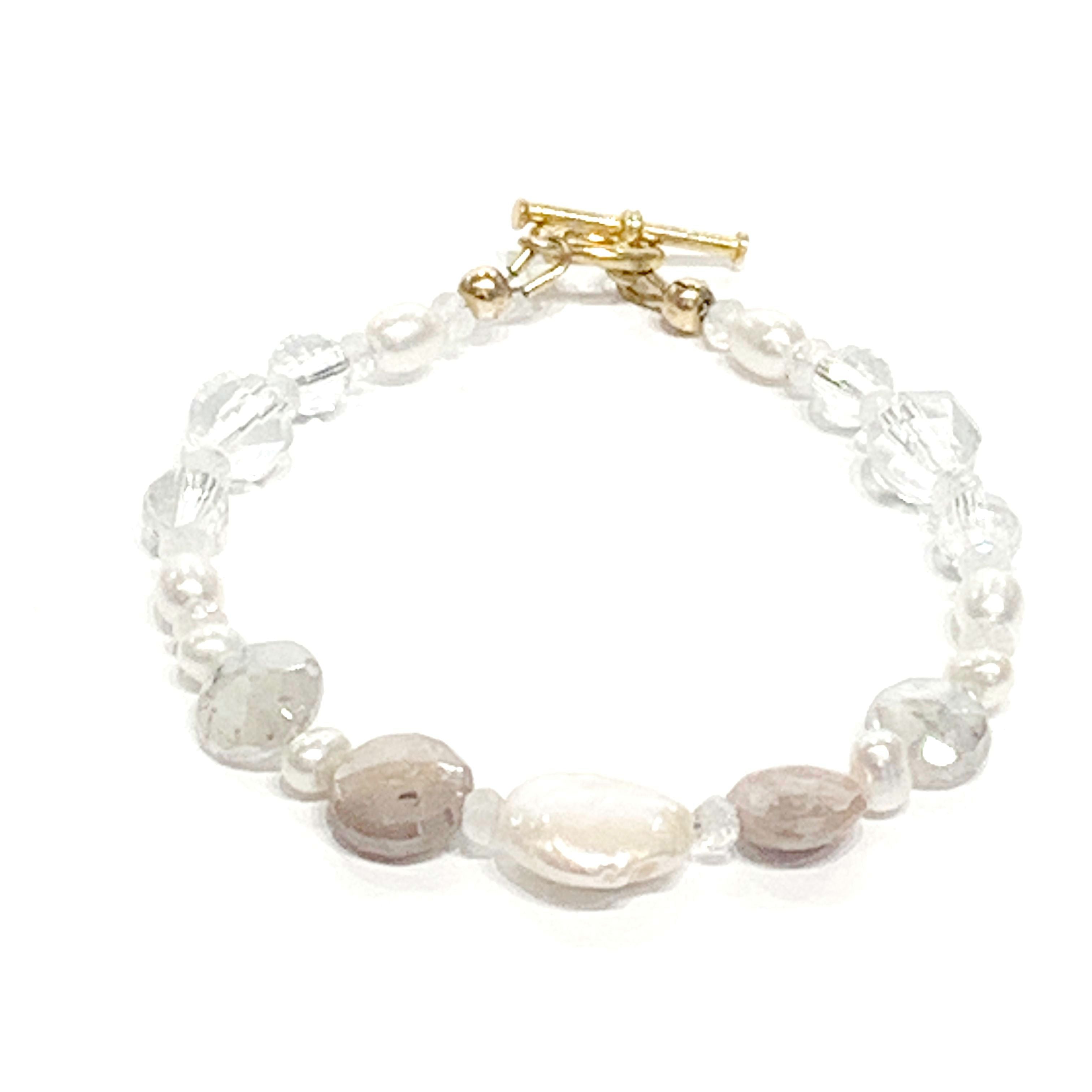 Chocolate Moonstone Bracelet: Rock Crystal Quartz & Pearl Gemstone Jewelry