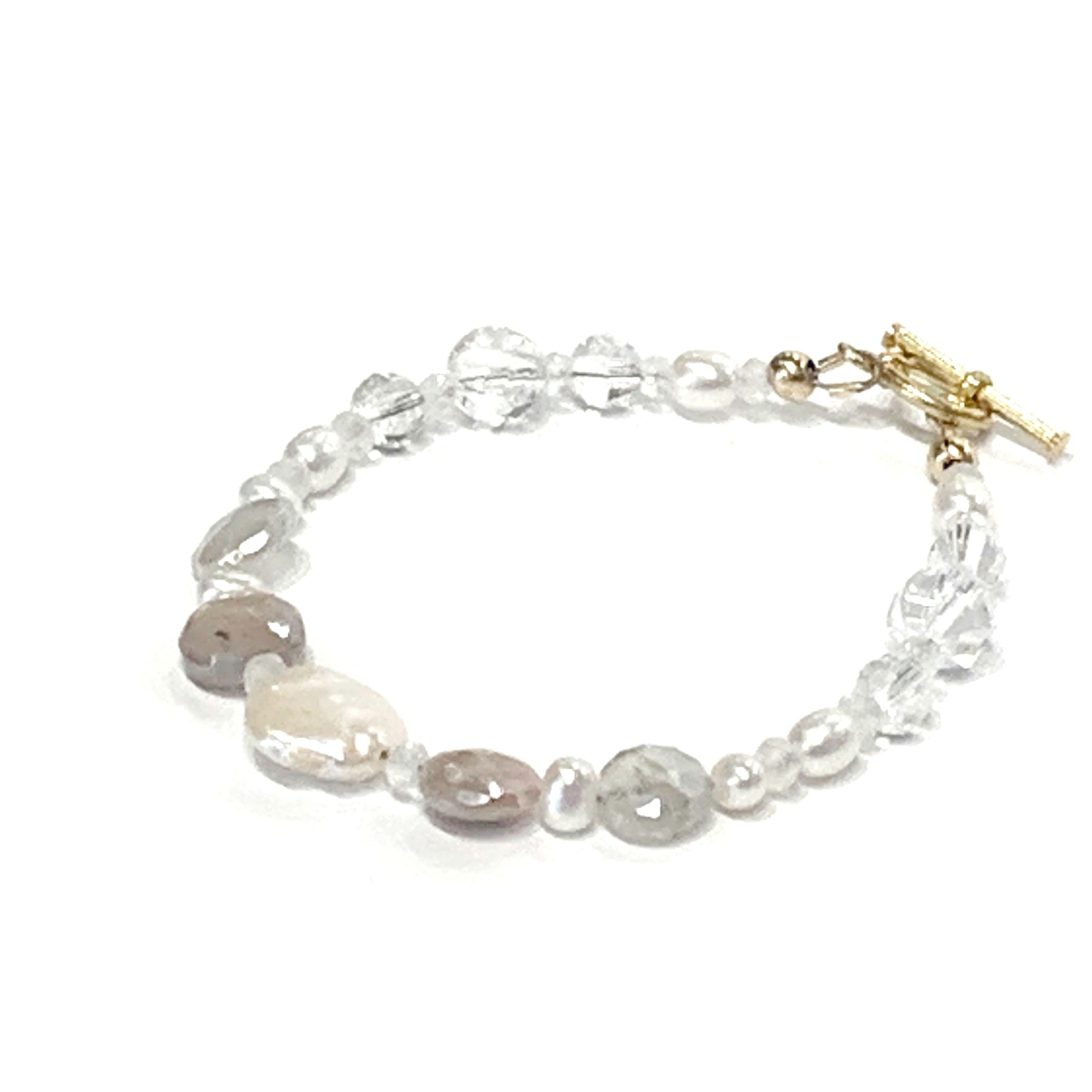 Chocolate Moonstone Bracelet: Rock Crystal Quartz & Pearl Gemstone Jewelry