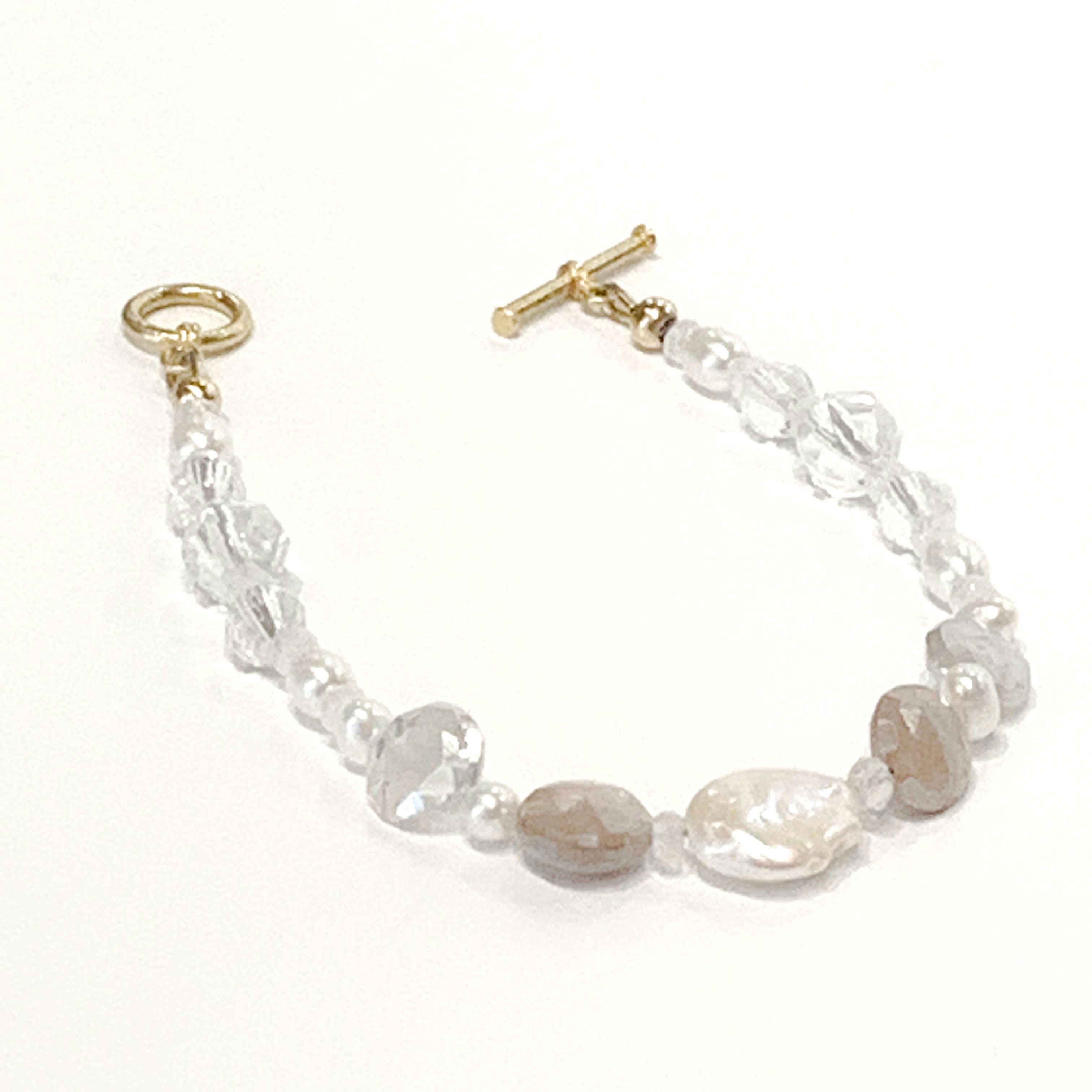 Chocolate Moonstone Bracelet: Rock Crystal Quartz & Pearl Gemstone Jewelry