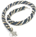 Picture Jasper and Black Glass Crocheted Necklace; Jasper Necklace