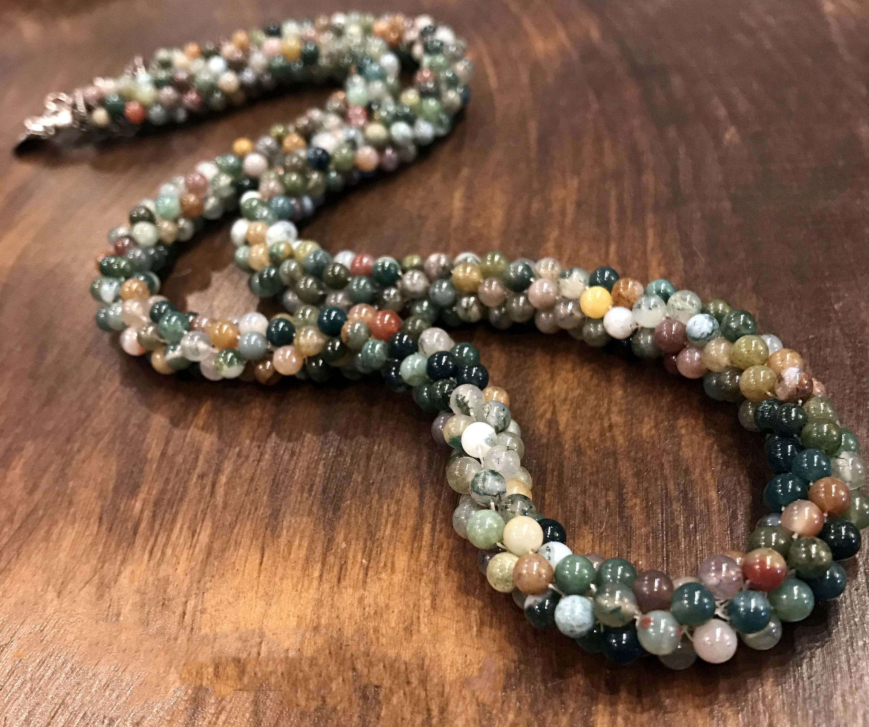 Fancy Jasper Hand crocheted necklace with Sterling silver toggle Clasp