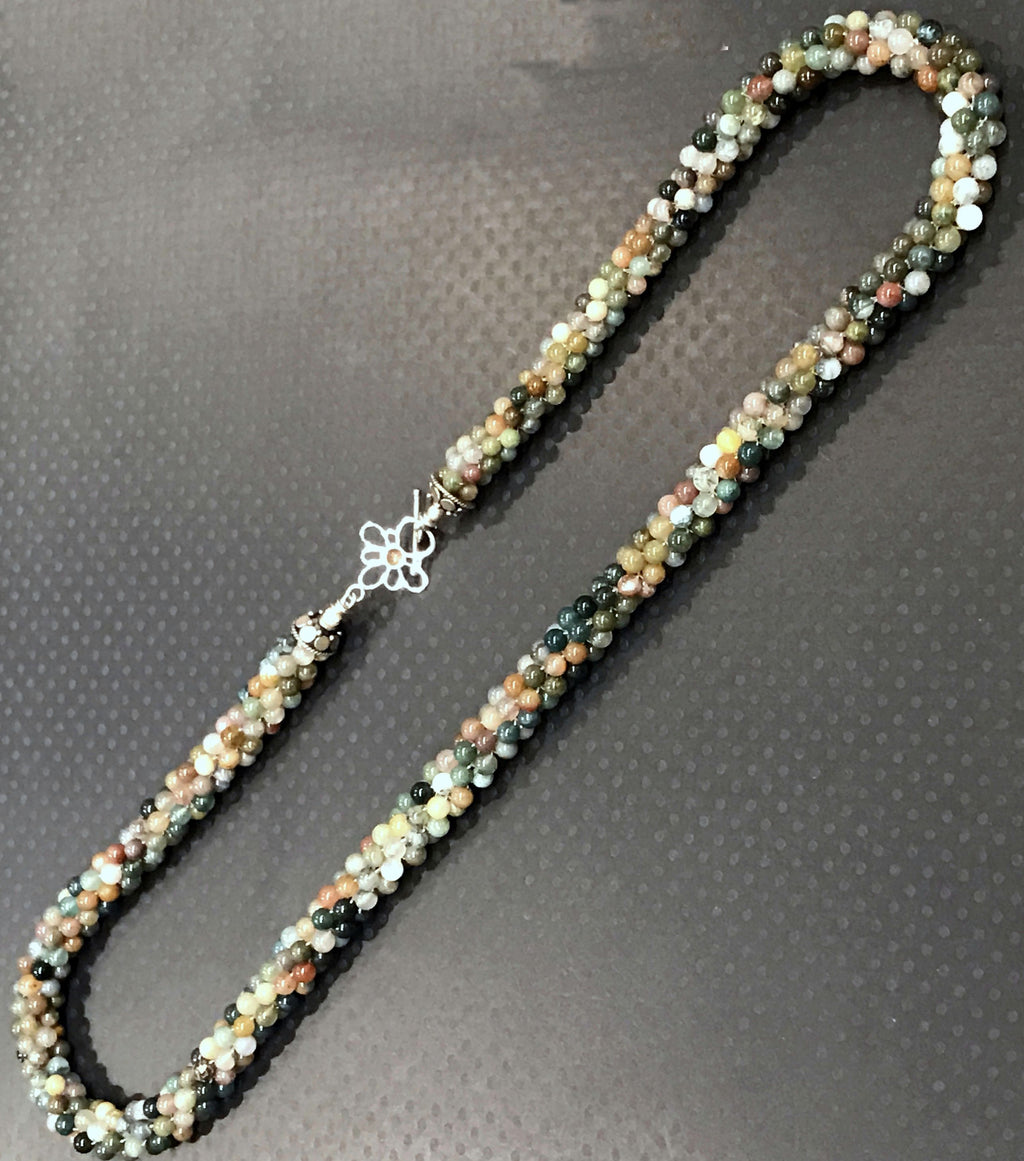 Fancy Jasper Hand crocheted necklace with Sterling silver toggle Clasp