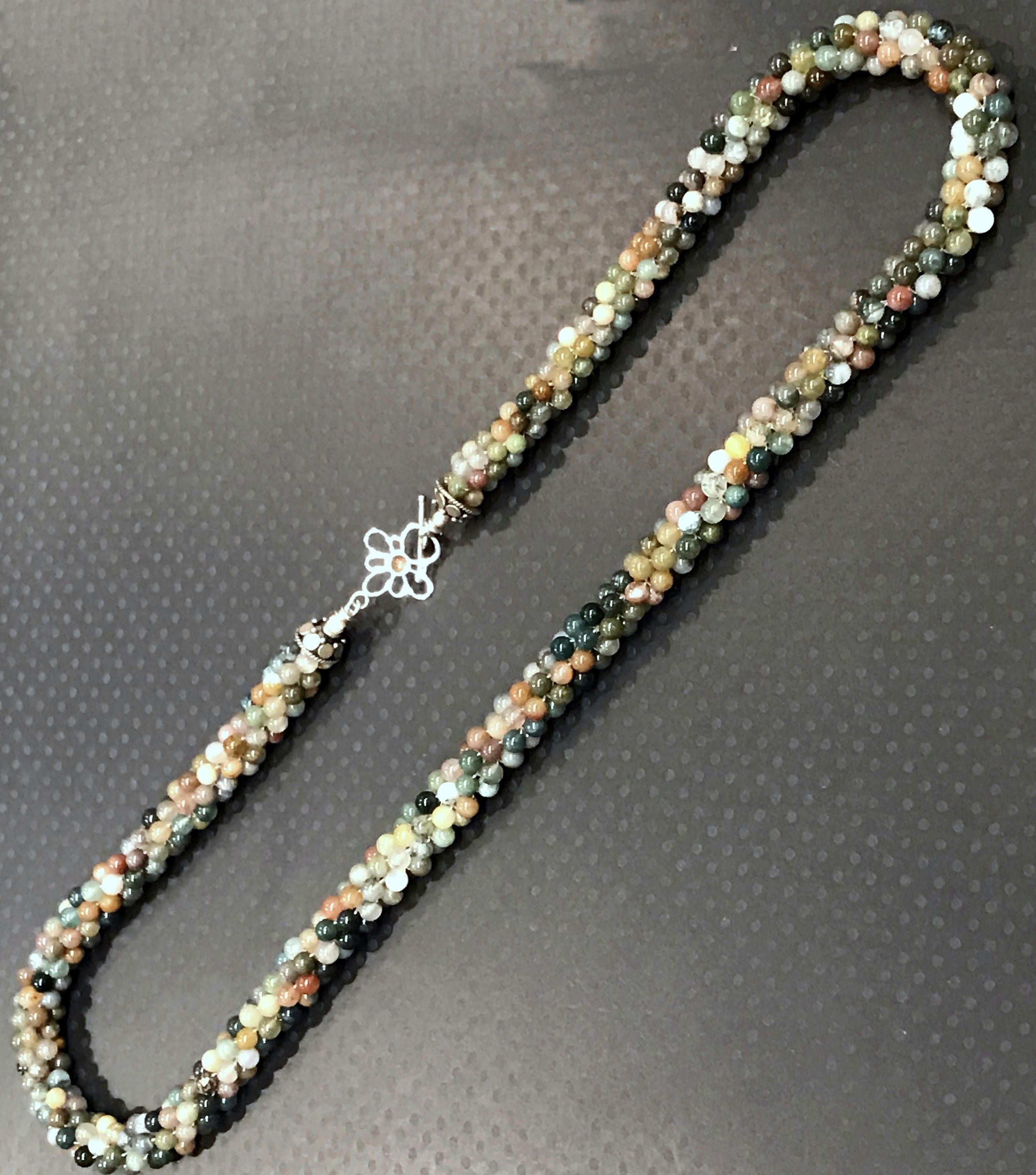 Fancy Jasper Hand crocheted necklace with Sterling silver toggle Clasp