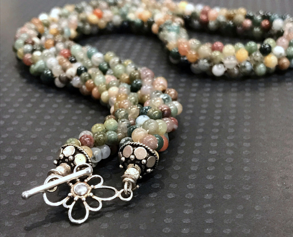 Fancy Jasper Hand crocheted necklace with Sterling silver toggle Clasp