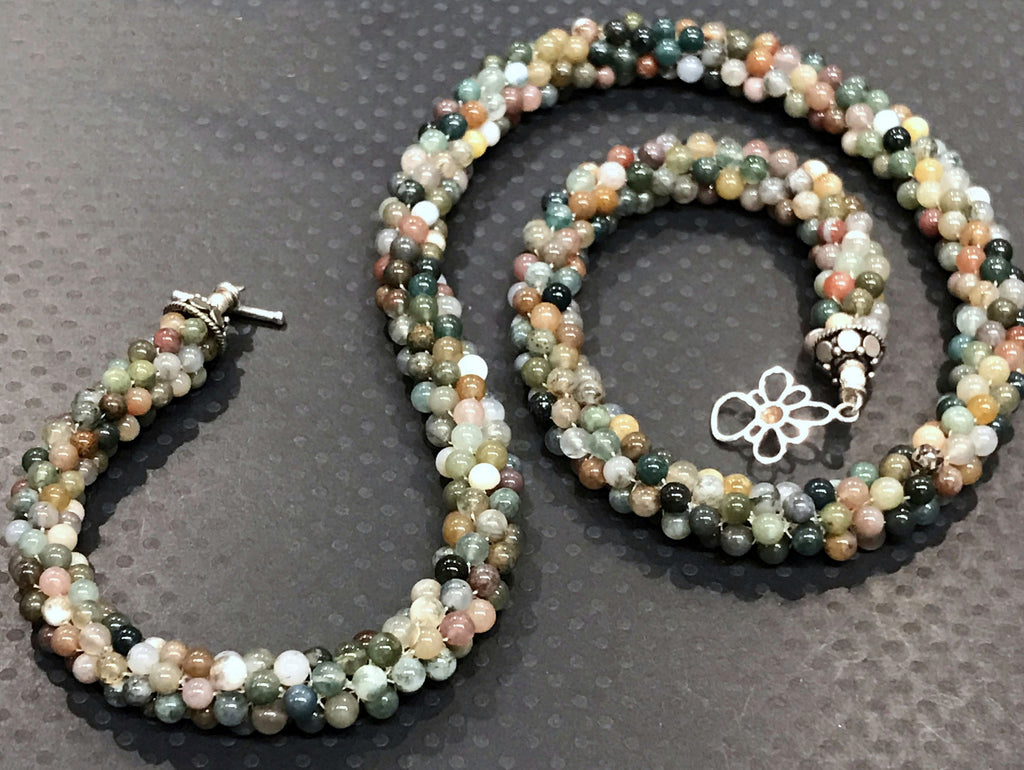 Fancy Jasper Hand crocheted necklace with Sterling silver toggle Clasp