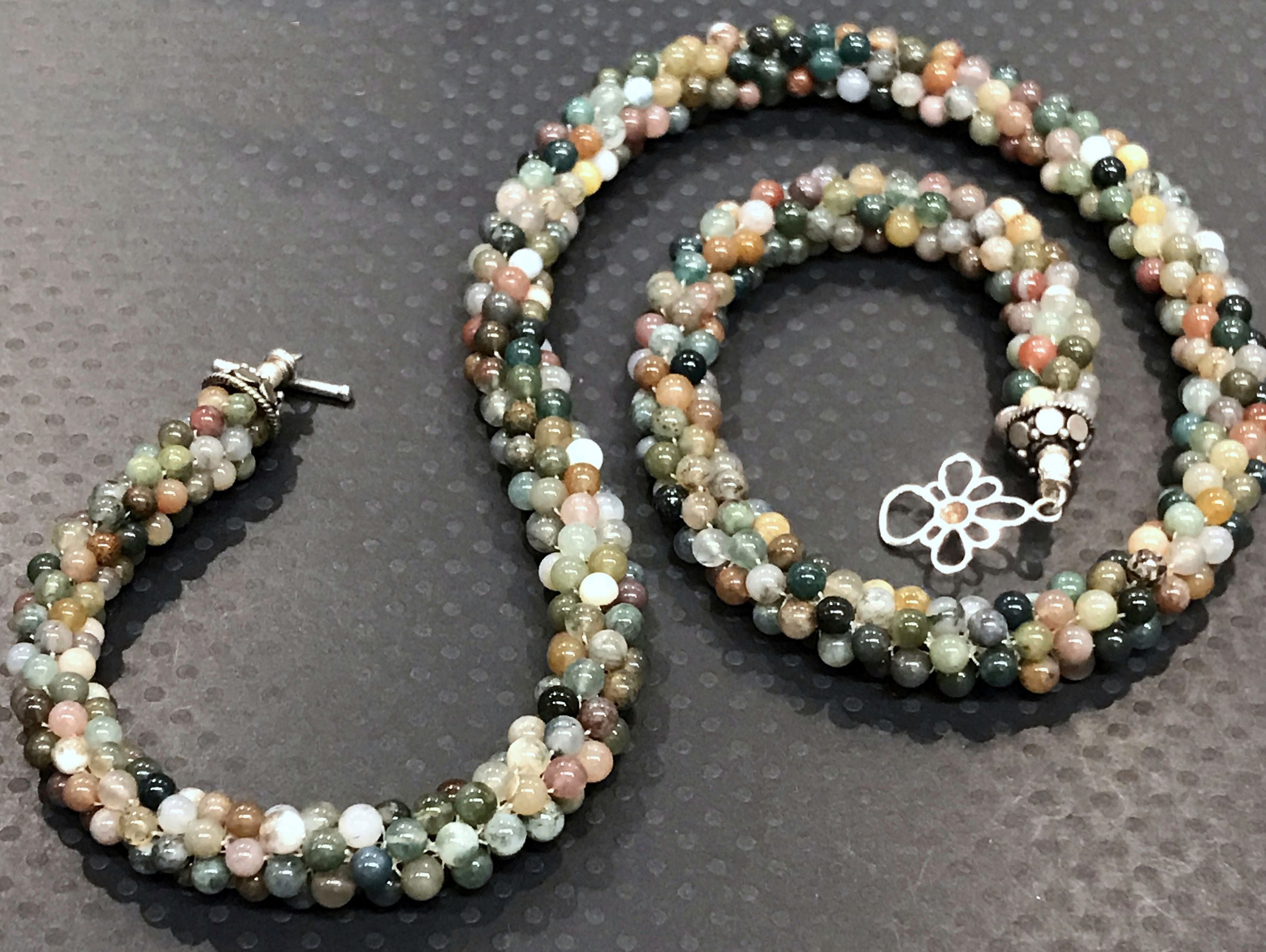 Fancy Jasper Hand crocheted necklace with Sterling silver toggle Clasp