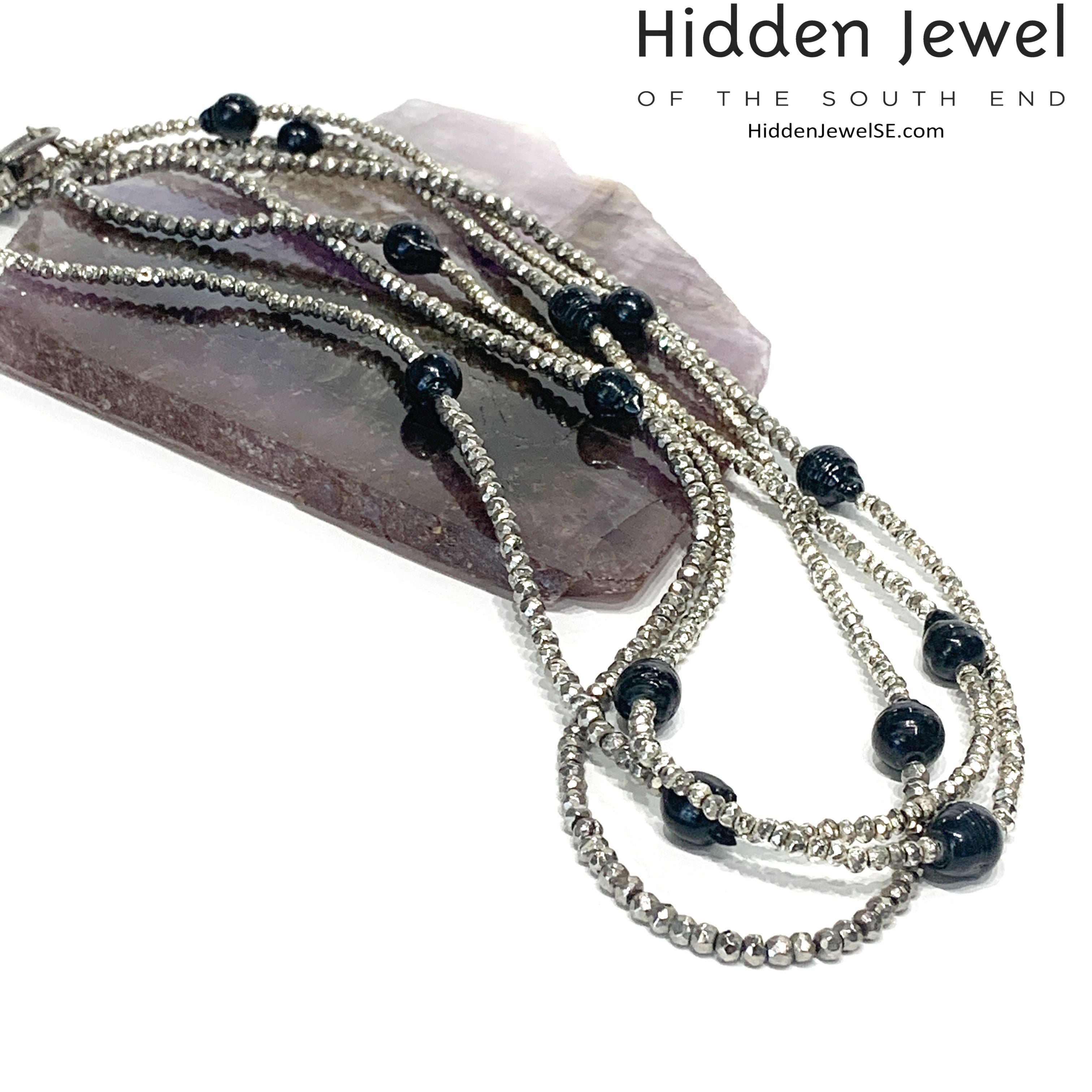 Freshwater Pearl and Silver Pyrite Extra Long Multi Wrap Necklace