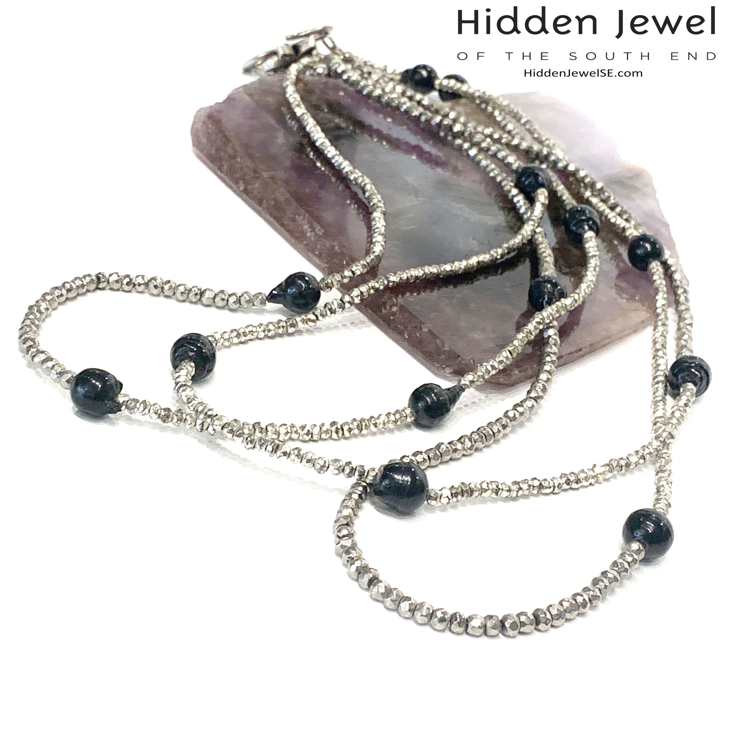 Freshwater Pearl and Silver Pyrite Extra Long Multi Wrap Necklace