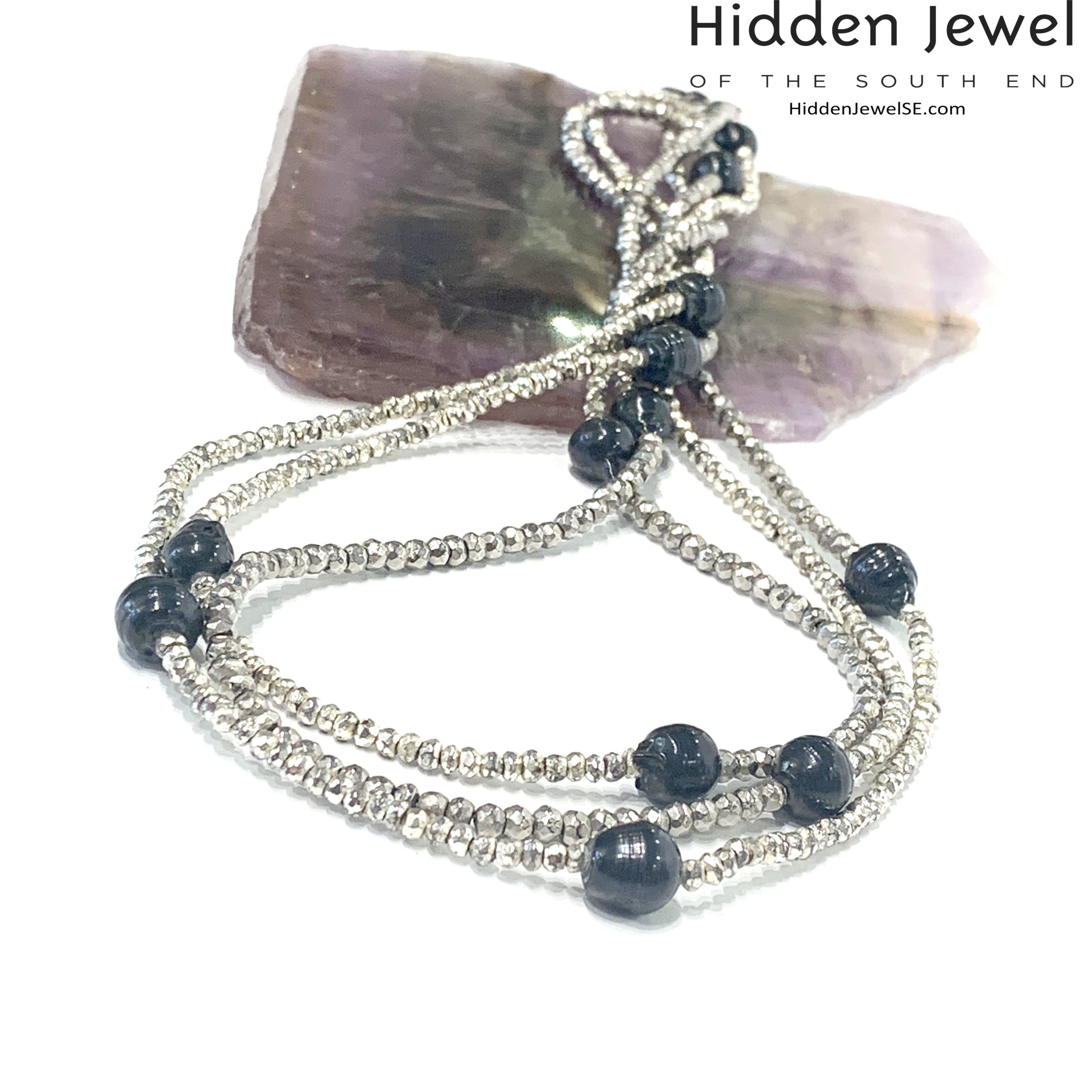 Freshwater Pearl and Silver Pyrite Extra Long Multi Wrap Necklace