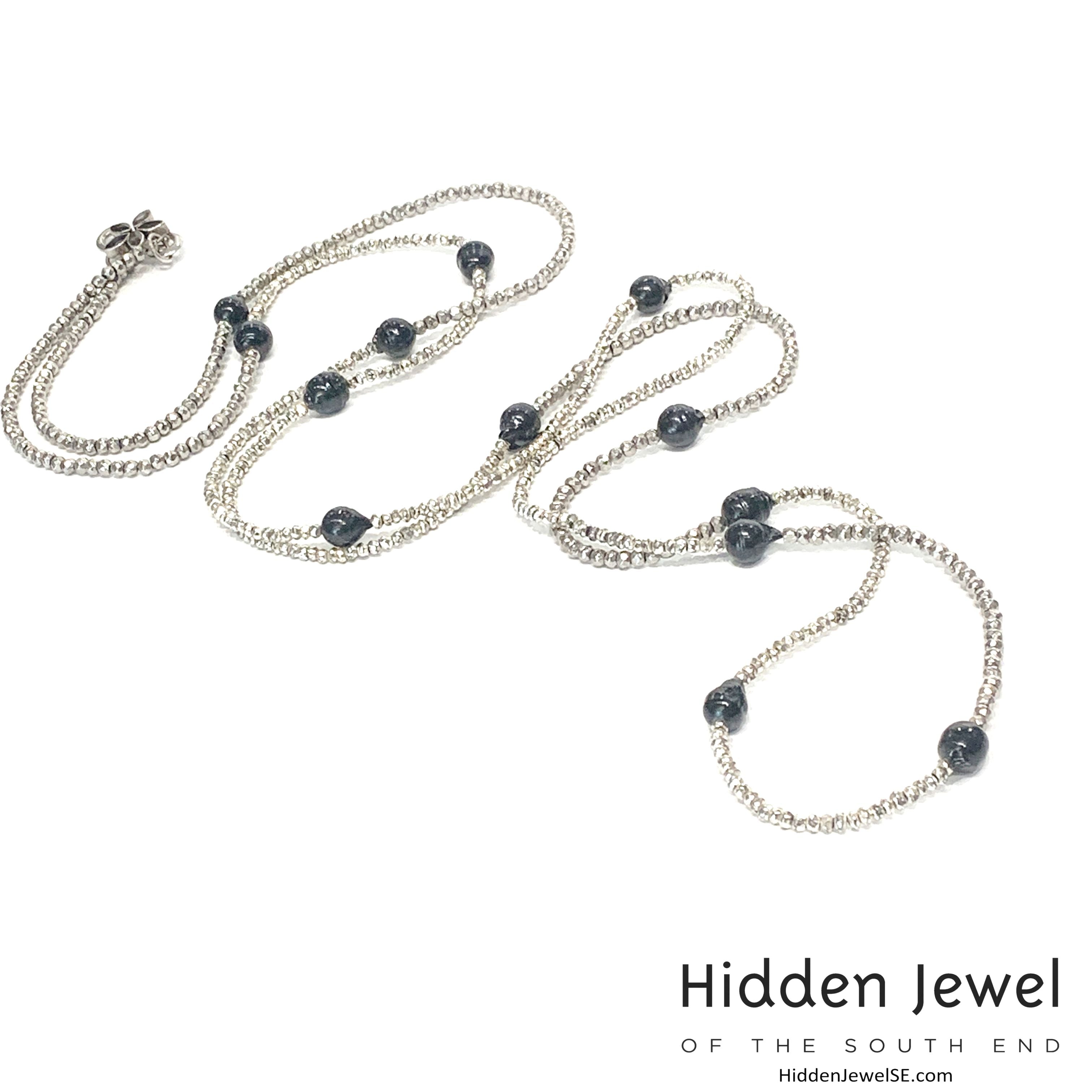 Freshwater Pearl and Silver Pyrite Extra Long Multi Wrap Necklace