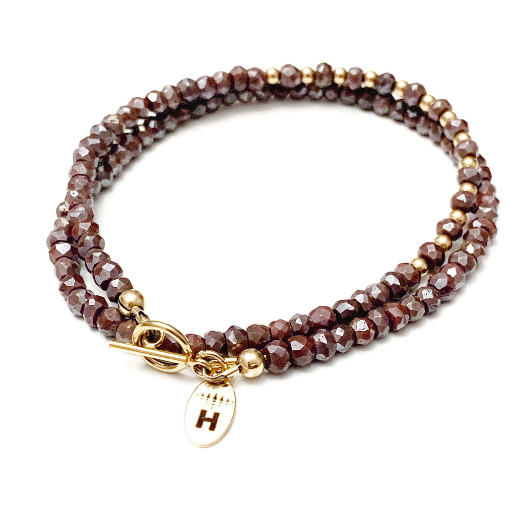 Mystic Coated Brown Silverite Chalcedony Gemstone Beaded Double Wrap Bracelet , jewelry