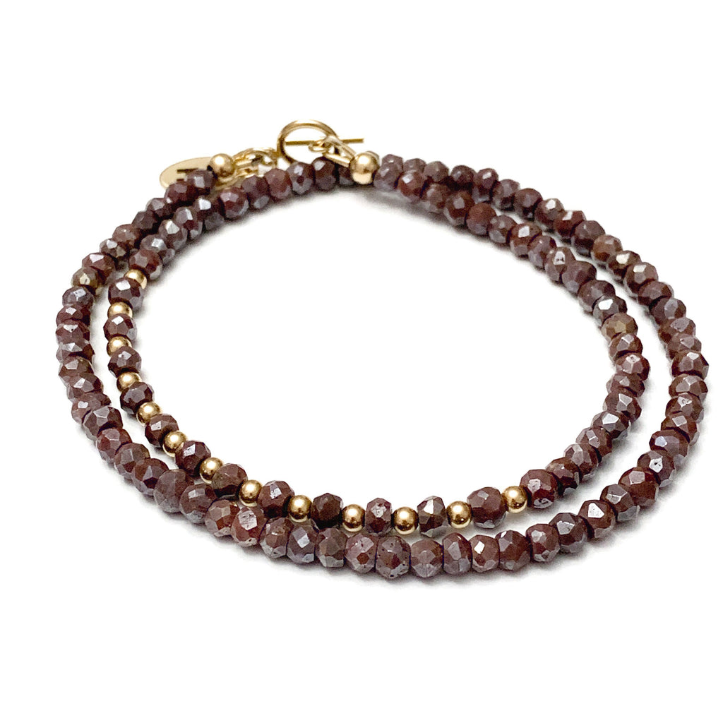Mystic Coated Brown Silverite Chalcedony Gemstone Beaded Double Wrap Bracelet , jewelry