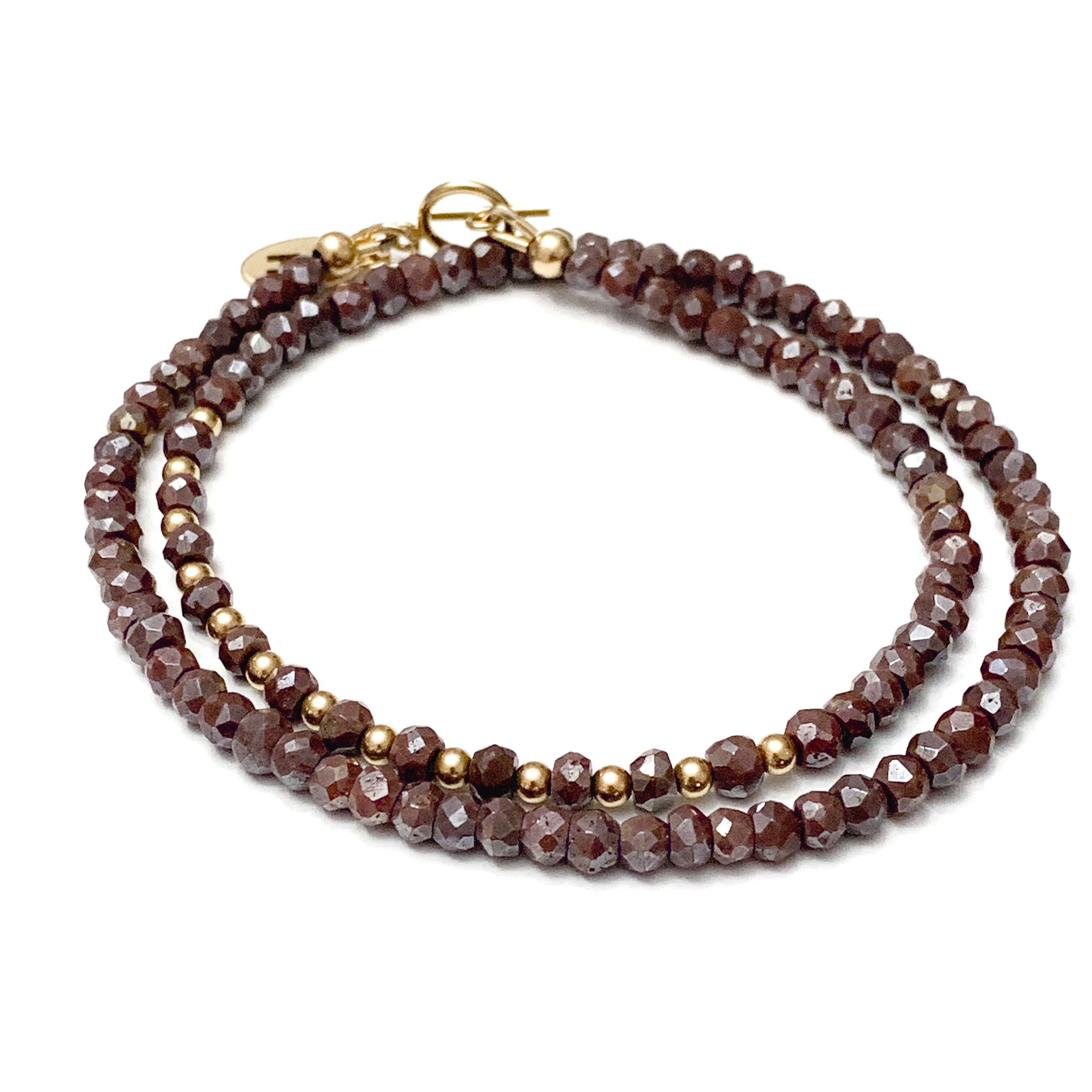 Mystic Coated Brown Silverite Chalcedony Gemstone Beaded Double Wrap Bracelet , jewelry
