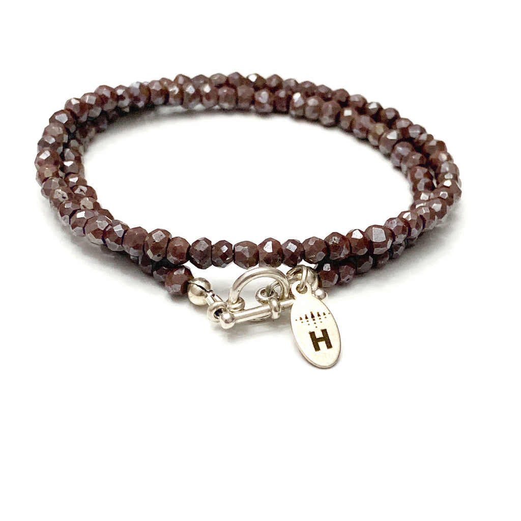 Mystic Coated Brown Silverite Chalcedony Gemstone Beaded Double Wrap Bracelet , jewelry