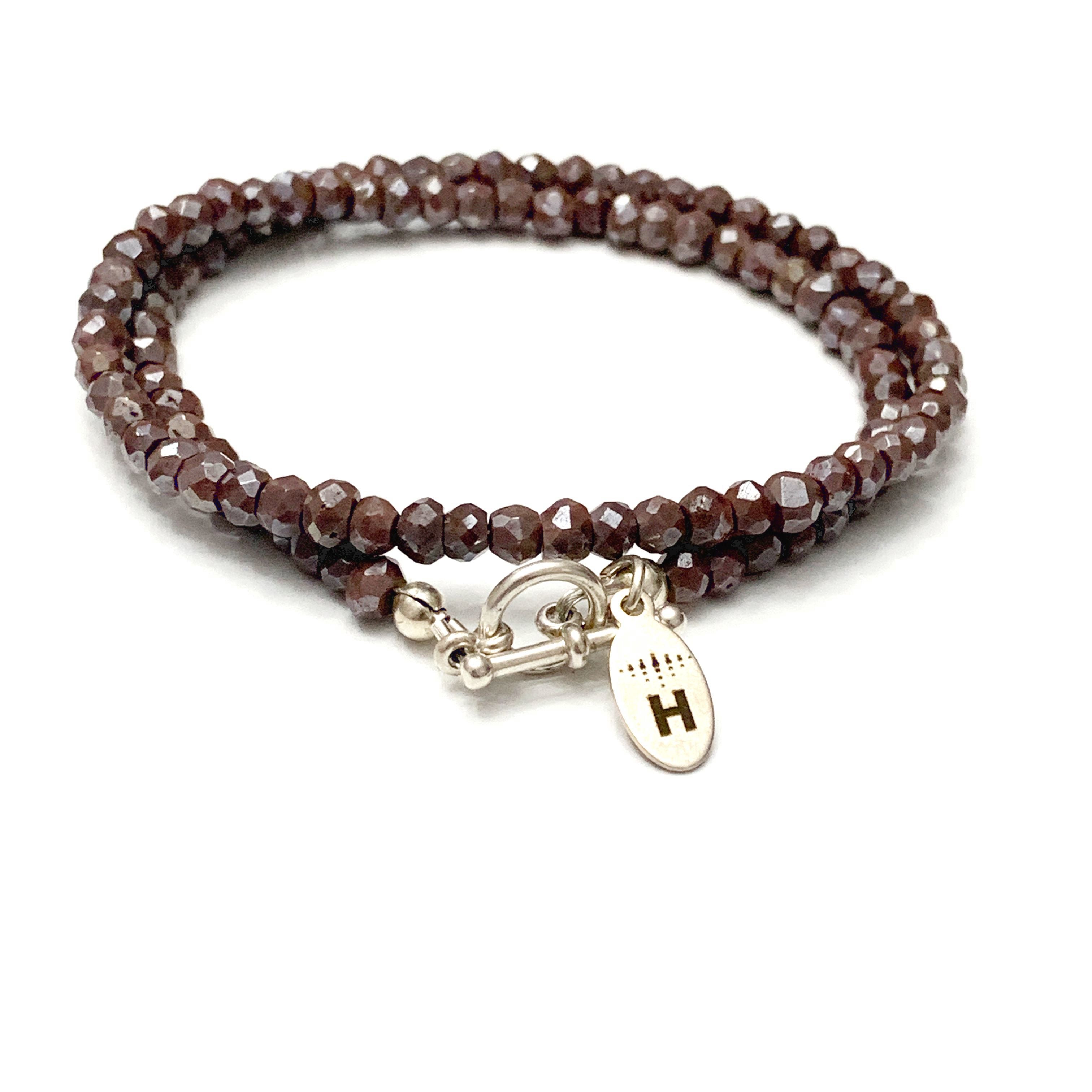 Mystic Coated Brown Silverite Chalcedony Gemstone Beaded Double Wrap Bracelet , jewelry