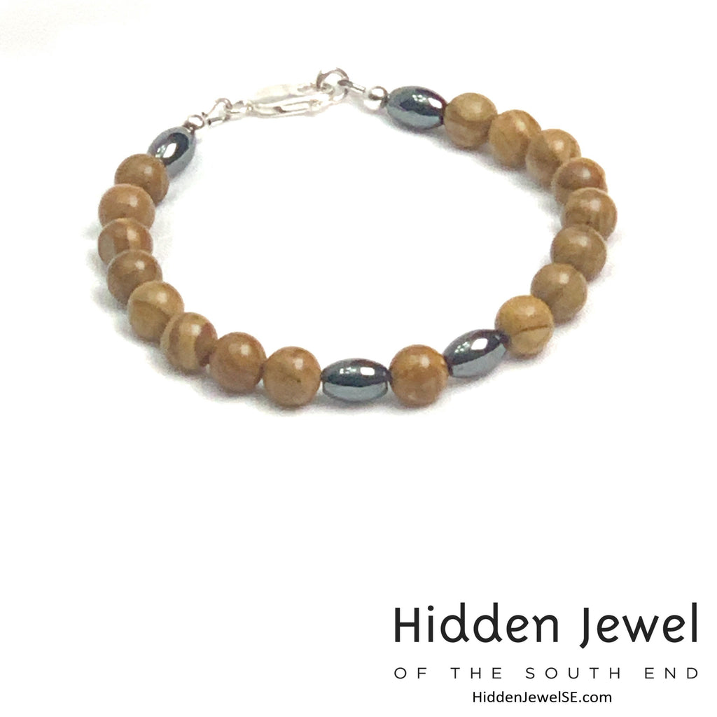 Brown Jasper and Hematite focal beads unisex bracelet, jewelry