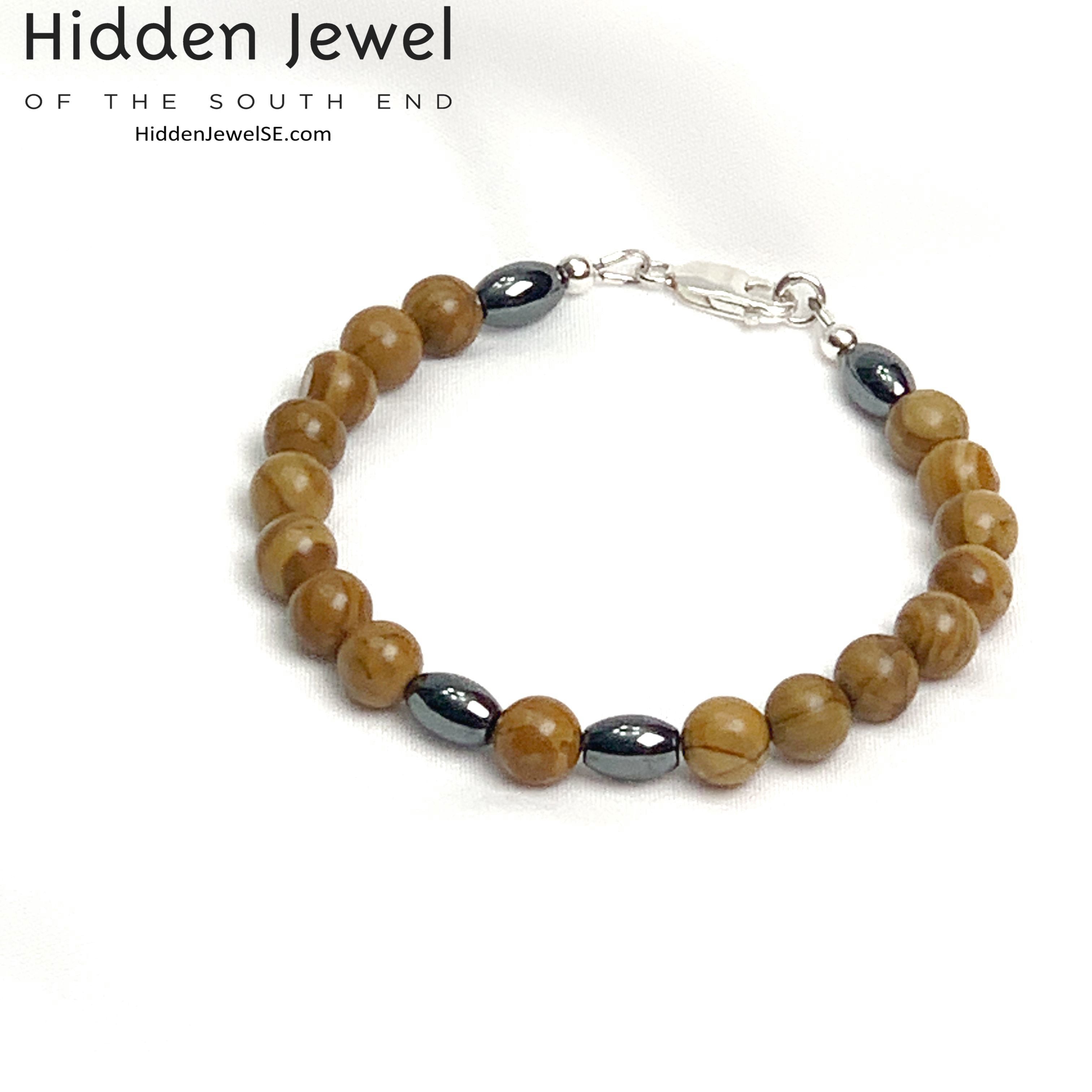 Brown Jasper and Hematite focal beads unisex bracelet, jewelry