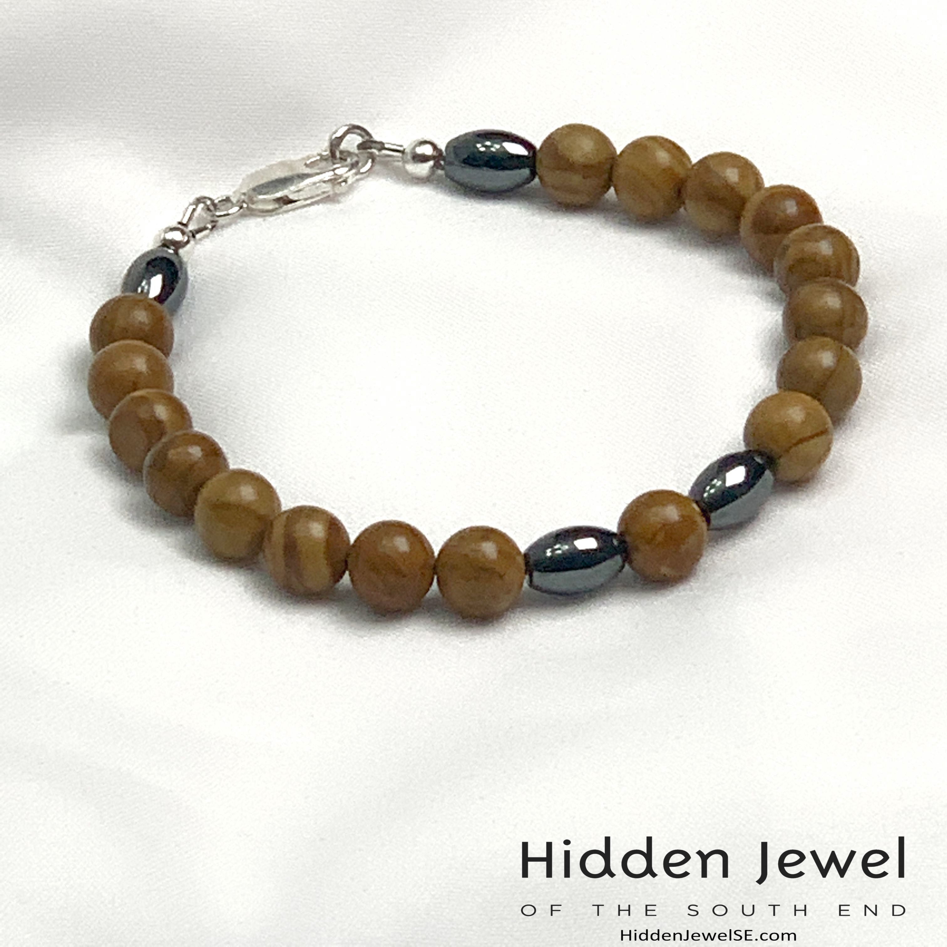 Brown Jasper and Hematite focal beads unisex bracelet, jewelry