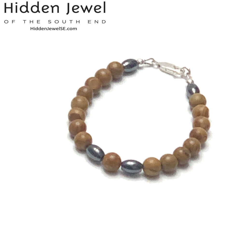 Brown Jasper and Hematite focal beads unisex bracelet, jewelry