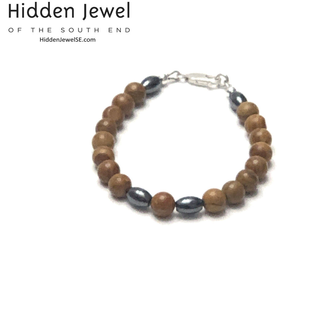 Brown Jasper and Hematite focal beads unisex bracelet, jewelry