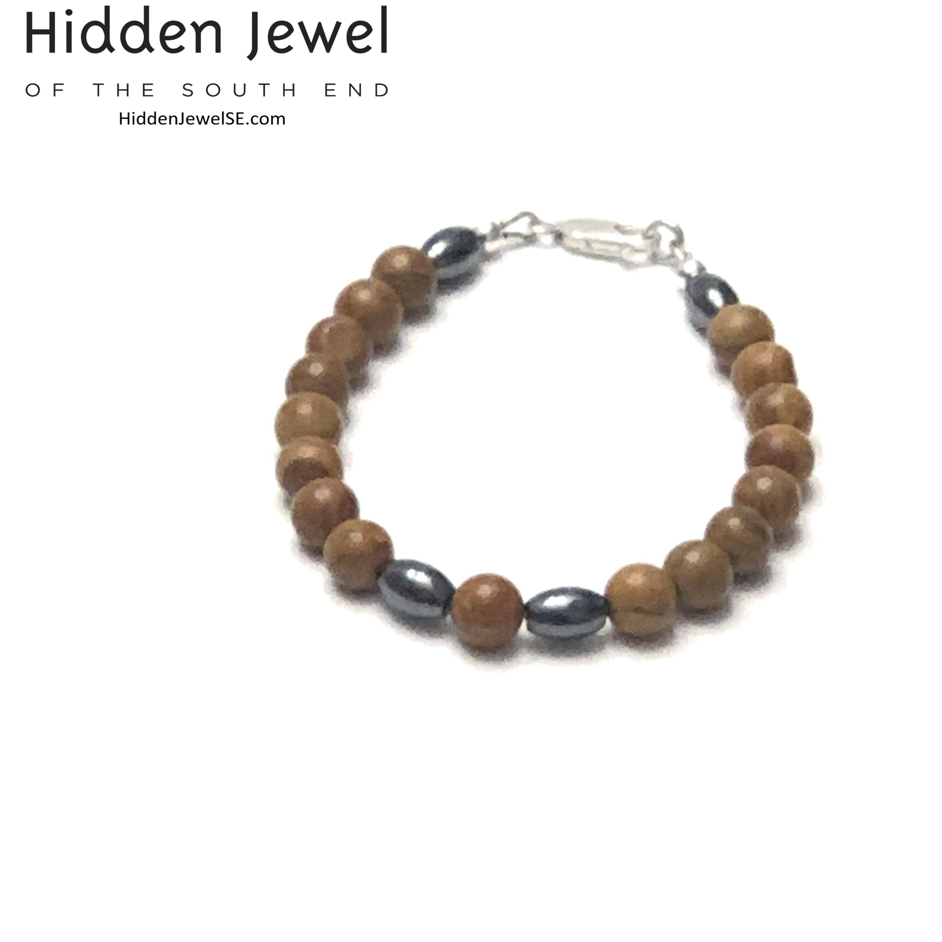 Brown Jasper and Hematite focal beads unisex bracelet, jewelry