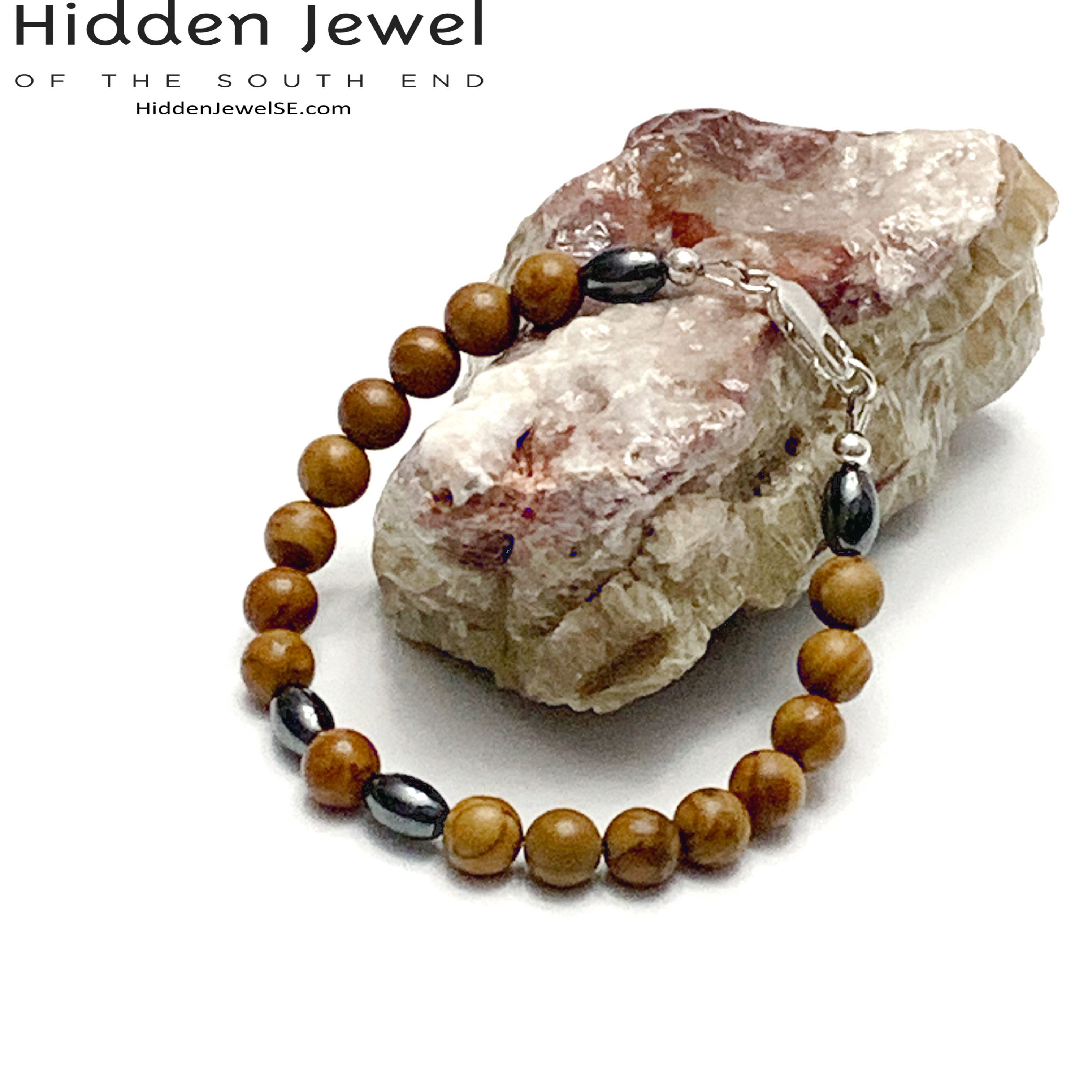 Brown Jasper and Hematite focal beads unisex bracelet, jewelry