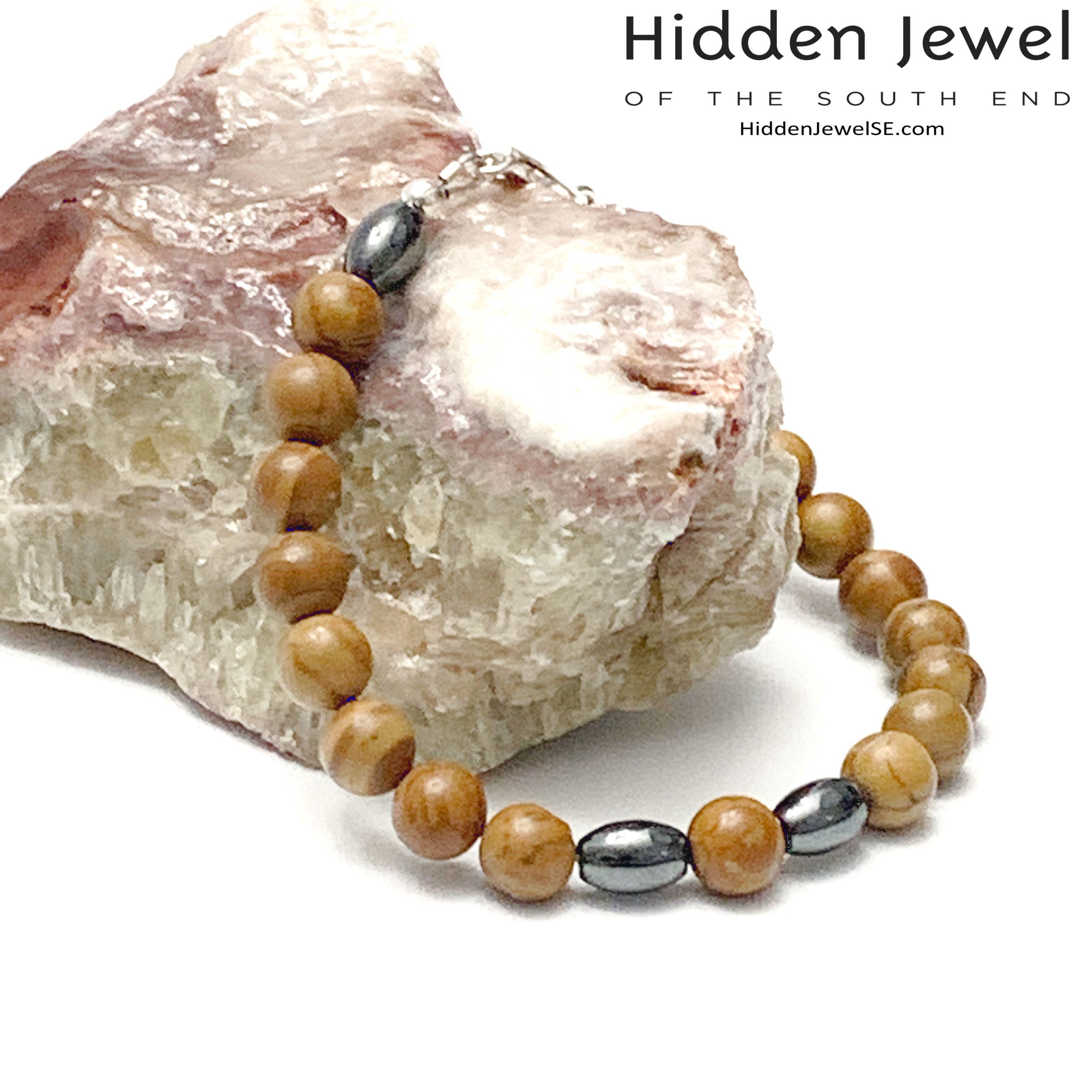 Brown Jasper and Hematite focal beads unisex bracelet, jewelry