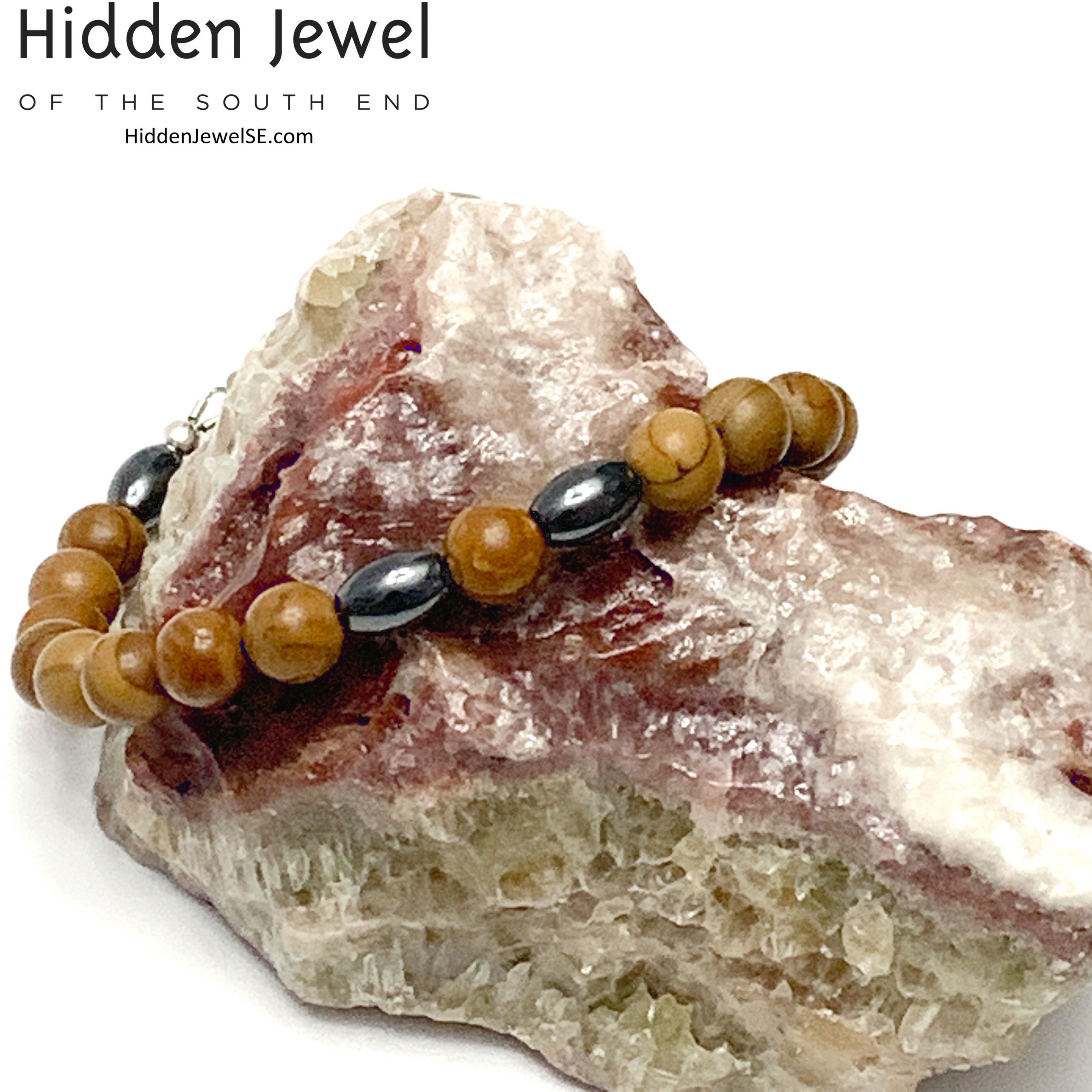 Brown Jasper and Hematite focal beads unisex bracelet, jewelry