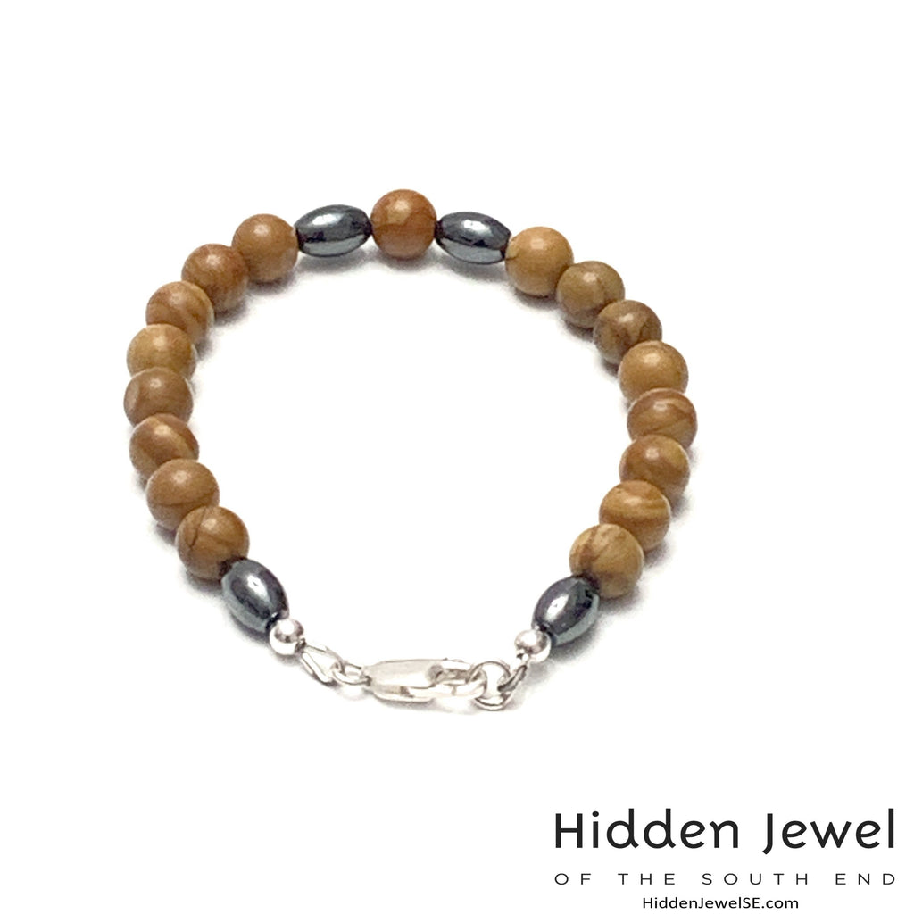 Brown Jasper and Hematite focal beads unisex bracelet, jewelry