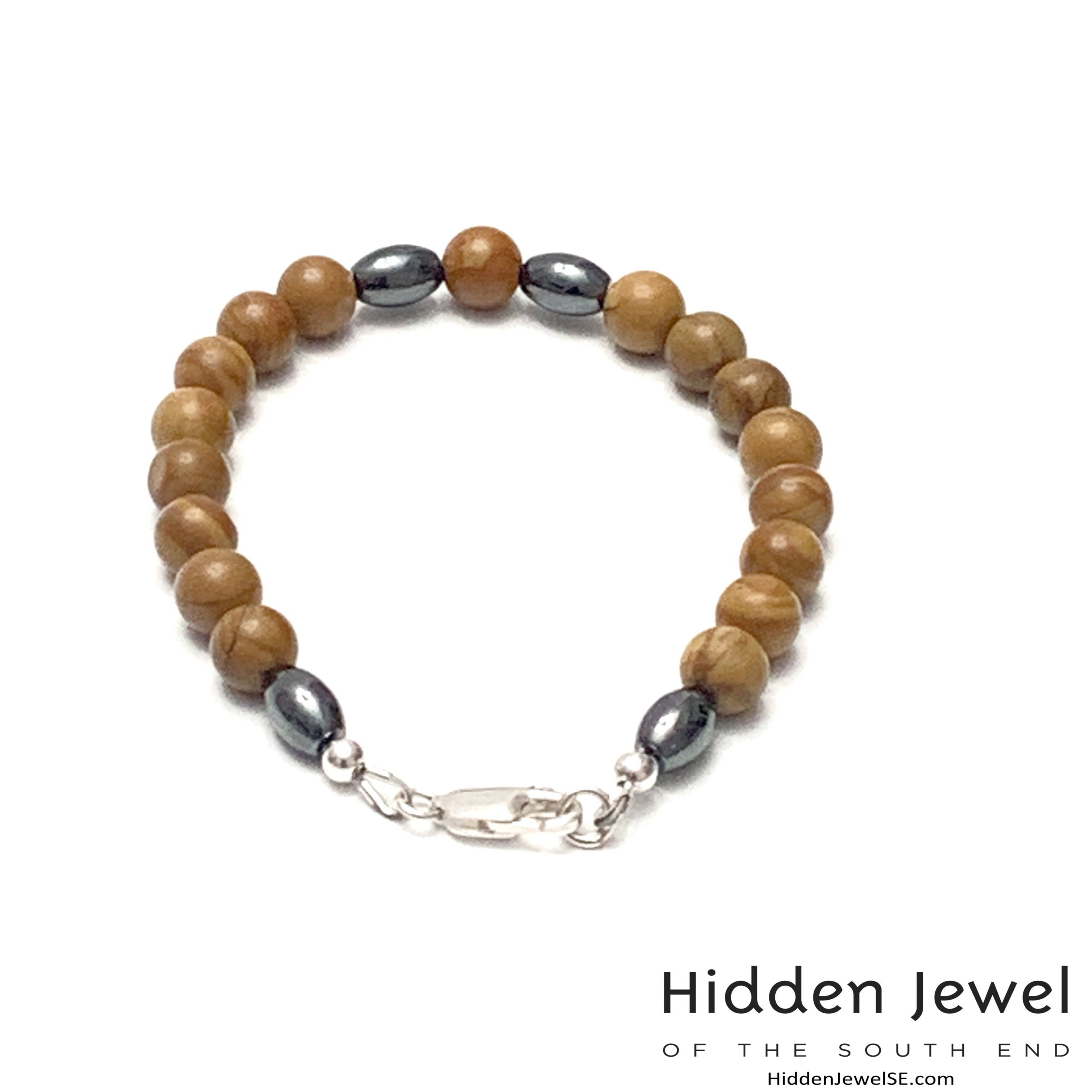 Brown Jasper and Hematite focal beads unisex bracelet, jewelry