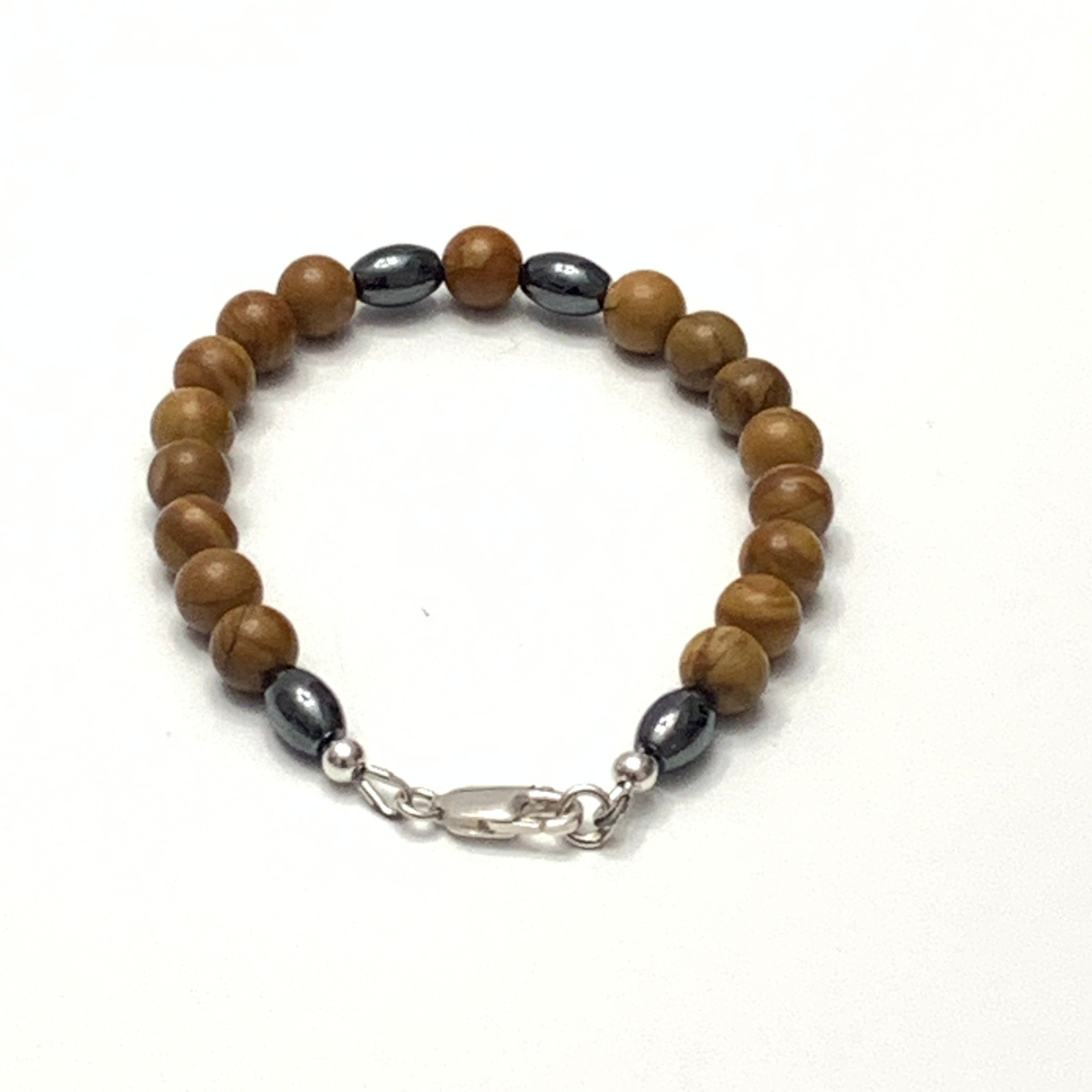 Brown Jasper and Hematite focal beads unisex bracelet, jewelry