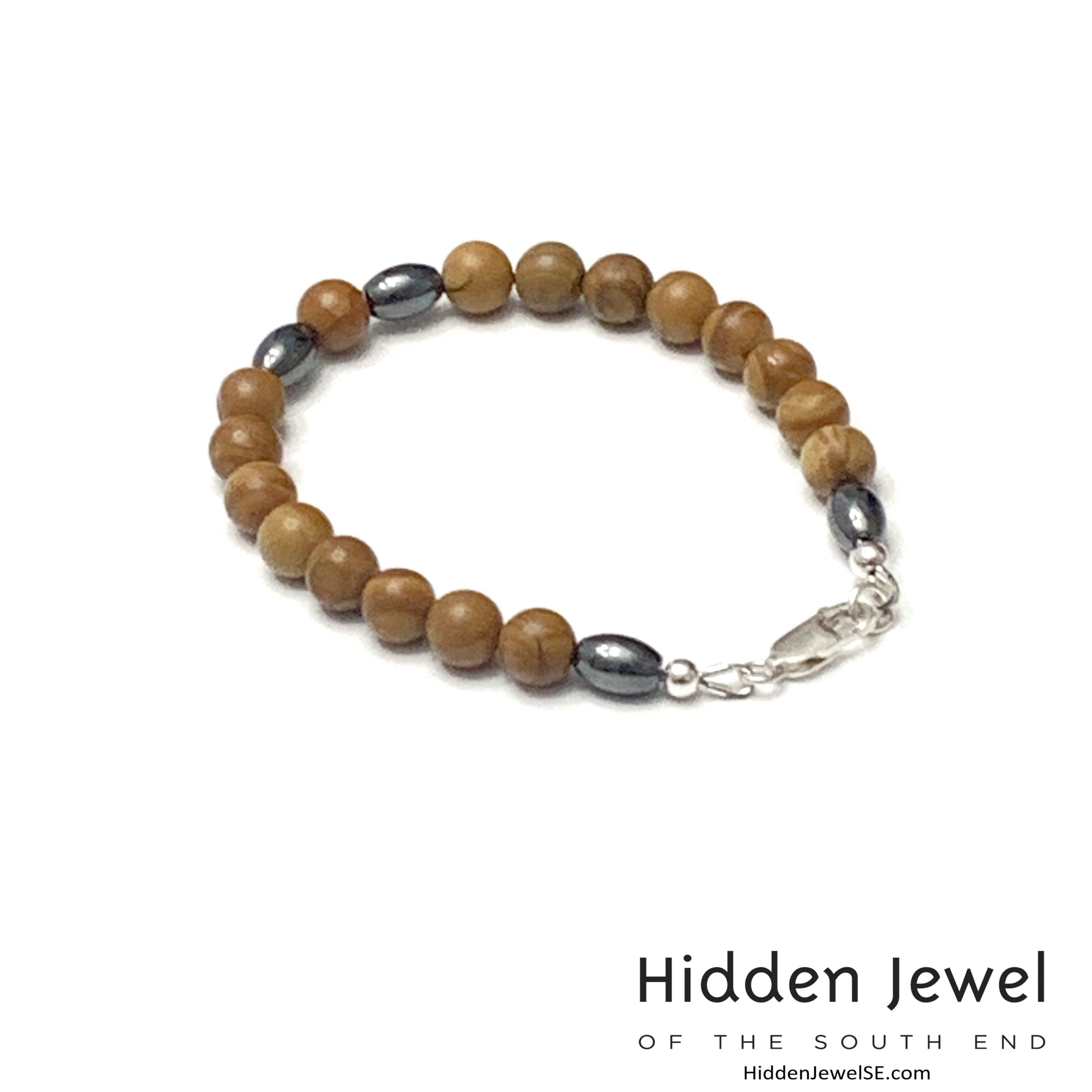 Brown Jasper and Hematite focal beads unisex bracelet, jewelry