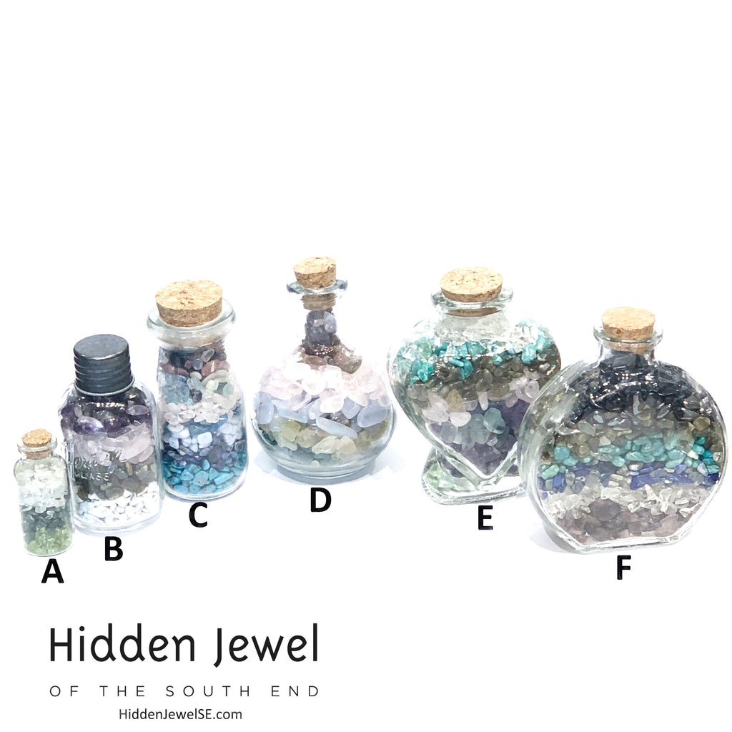 Gemstone crystal chip glass bottle, Stone Bottle Set ,meditation, gift