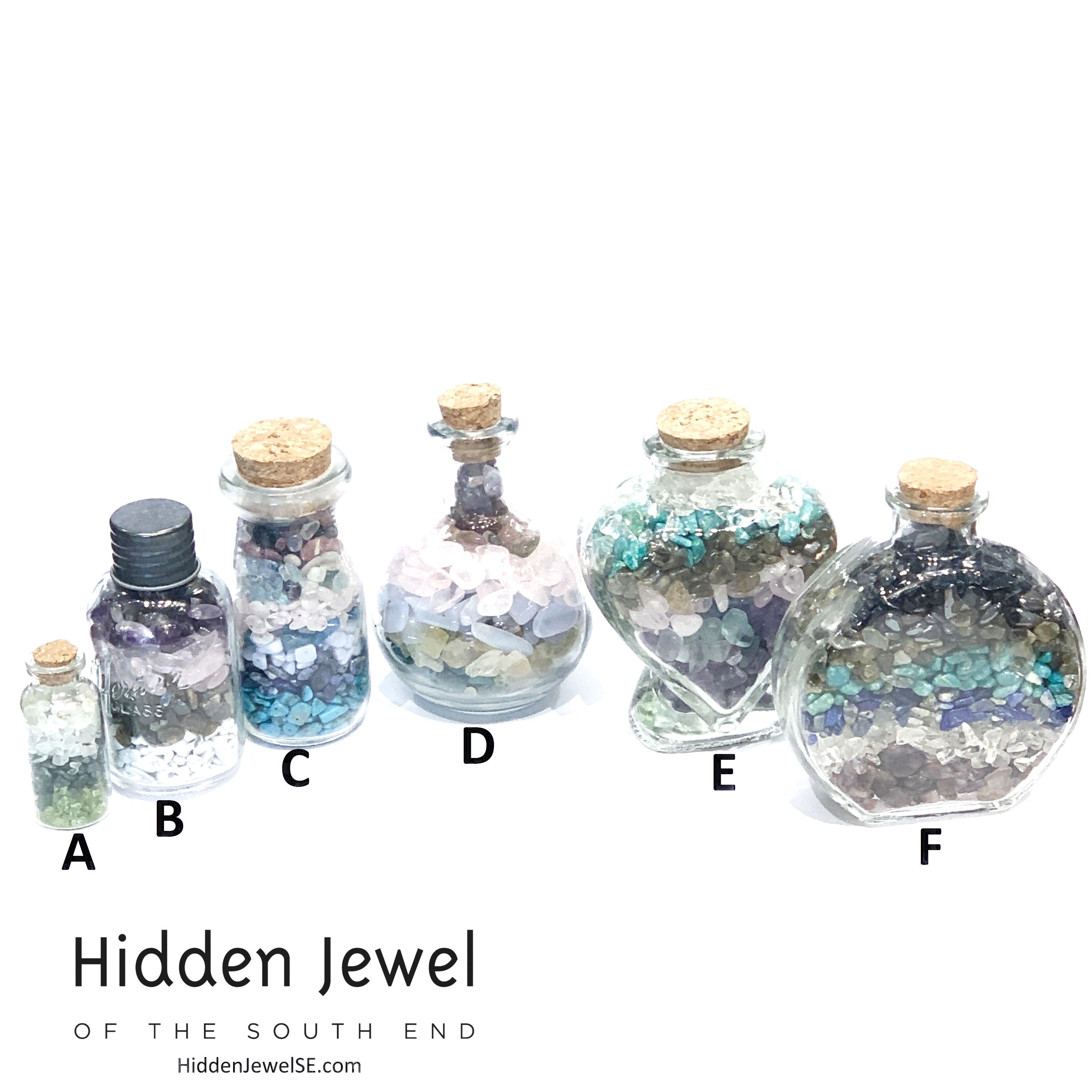 Gemstone crystal chip glass bottle, Stone Bottle Set ,meditation, gift