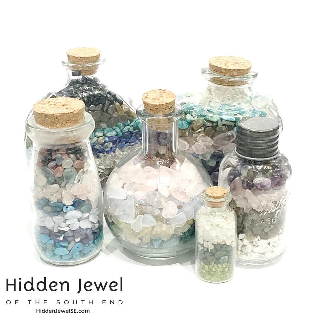 Gemstone crystal chip glass bottle, Stone Bottle Set ,meditation, gift