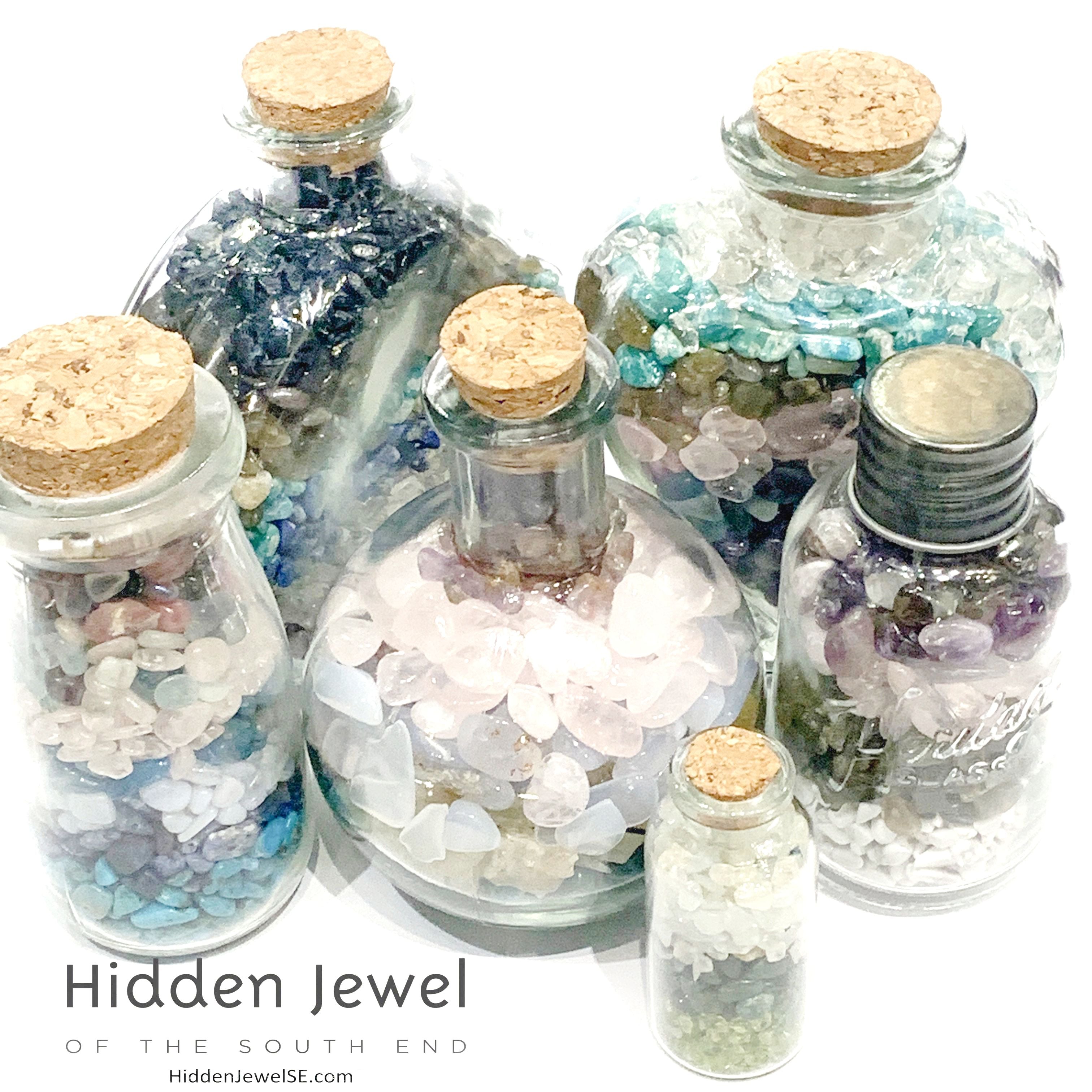 Gemstone crystal chip glass bottle, Stone Bottle Set ,meditation, gift