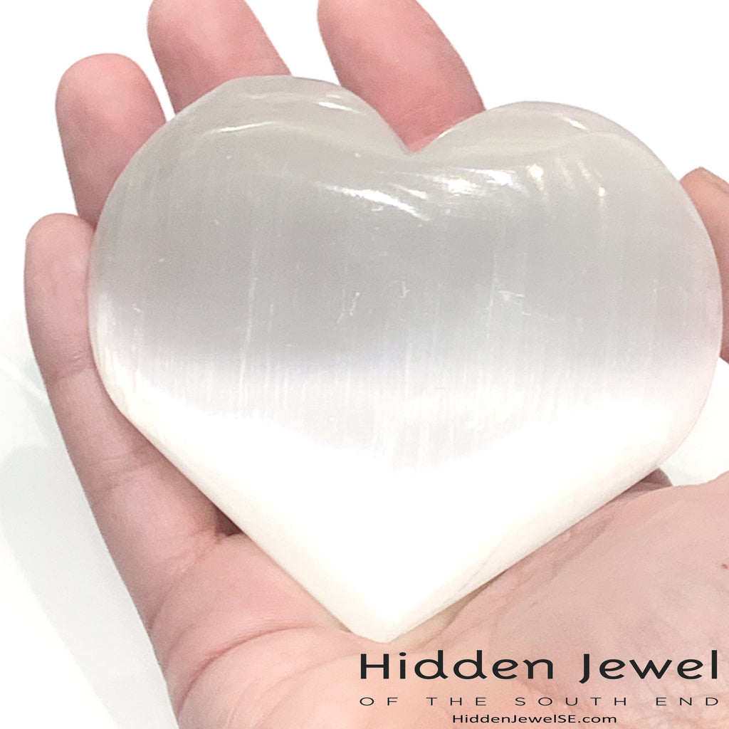 Selenite heart shaped gemstone