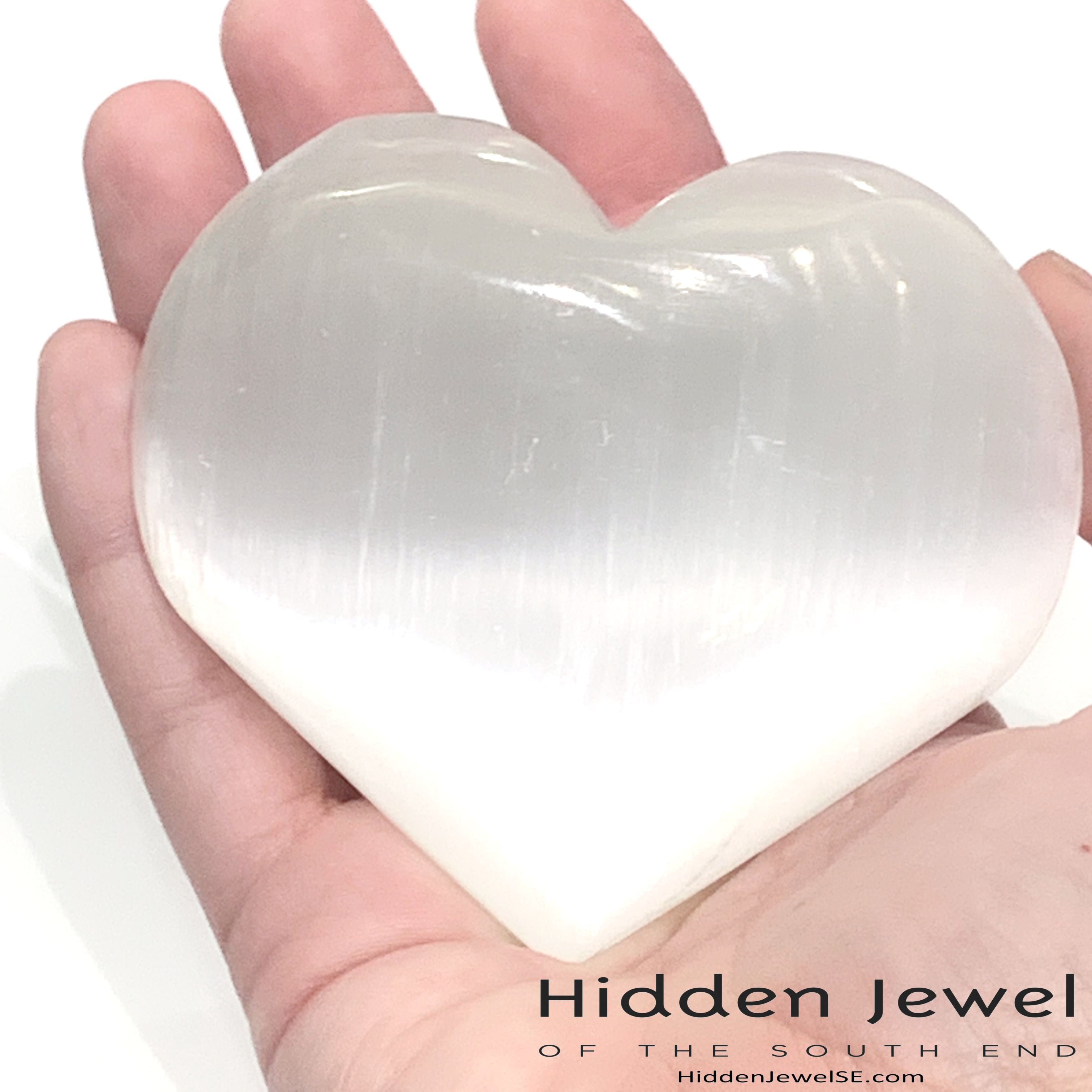 Selenite heart shaped gemstone
